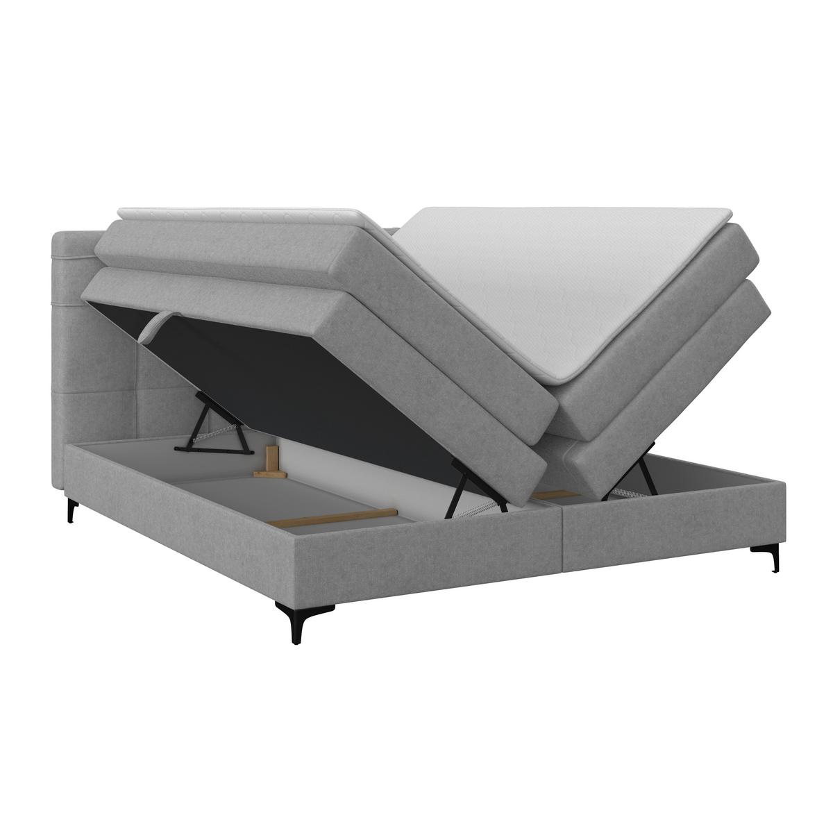 Boxspringbett MITTO Hellgrau 180x200 cm - Hellgrau/Schwarz, KONVENTIONELL, Textil/Metall (180/200cm)
