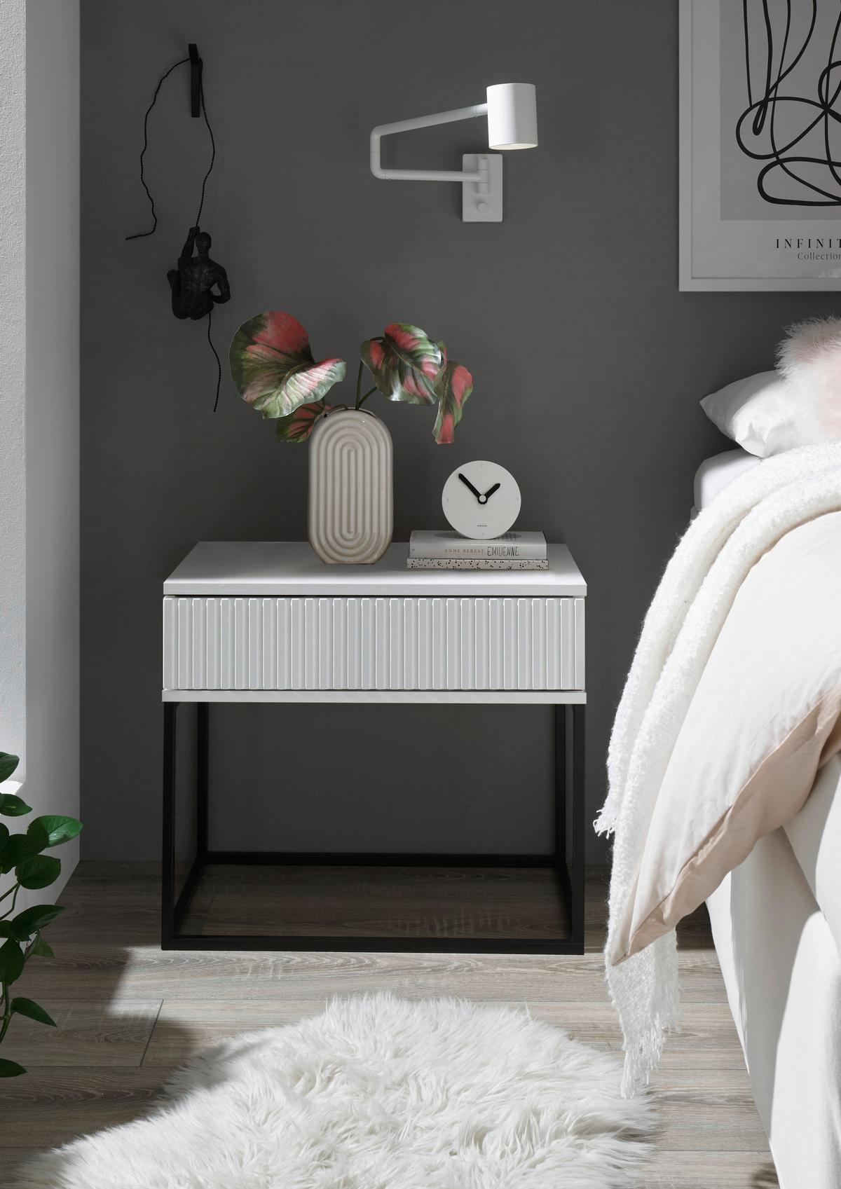 Noční stolek MARLE bílá - bílá/černá, Moderní, kov/kompozitní dřevo (60/52/38,5cm) - Hom`in