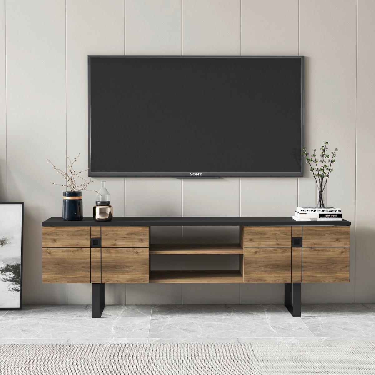 Lowboard Zeus TV-Schrank - Walnussfarben/Schwarz, Design, Holzwerkstoff (160/50/35cm) - Livetastic