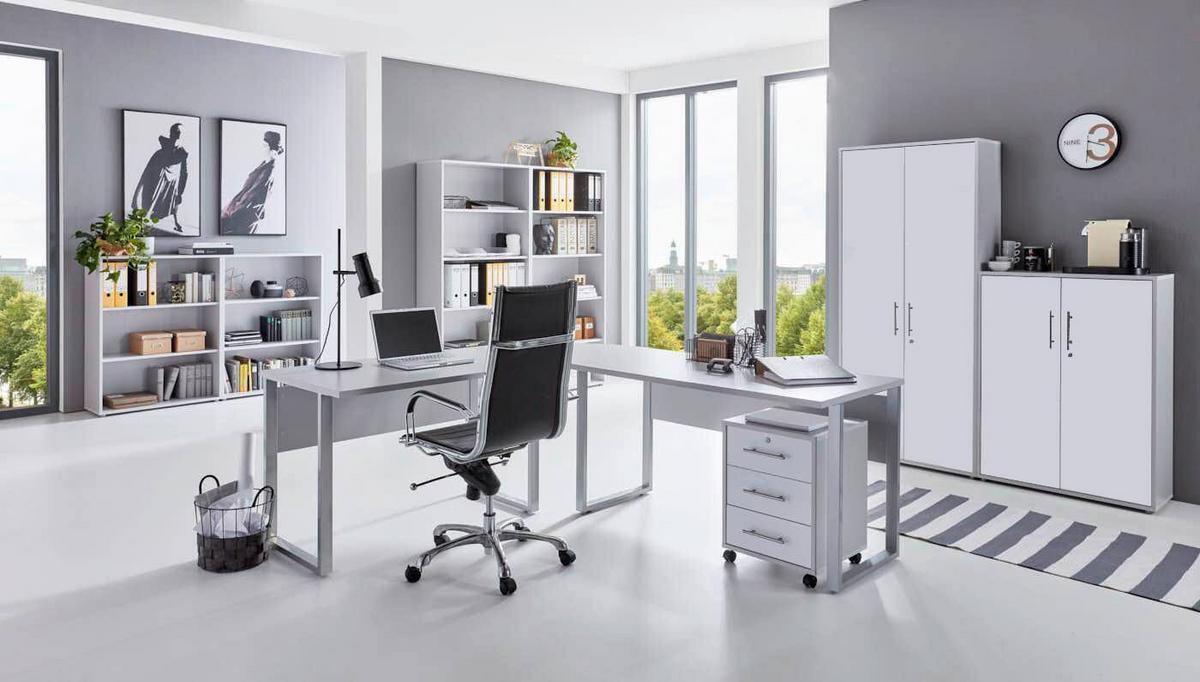 Büro Office Edition Weiß, Grau - Weiß/Grau, MODERN, Holzwerkstoff/Metall - MID.YOU