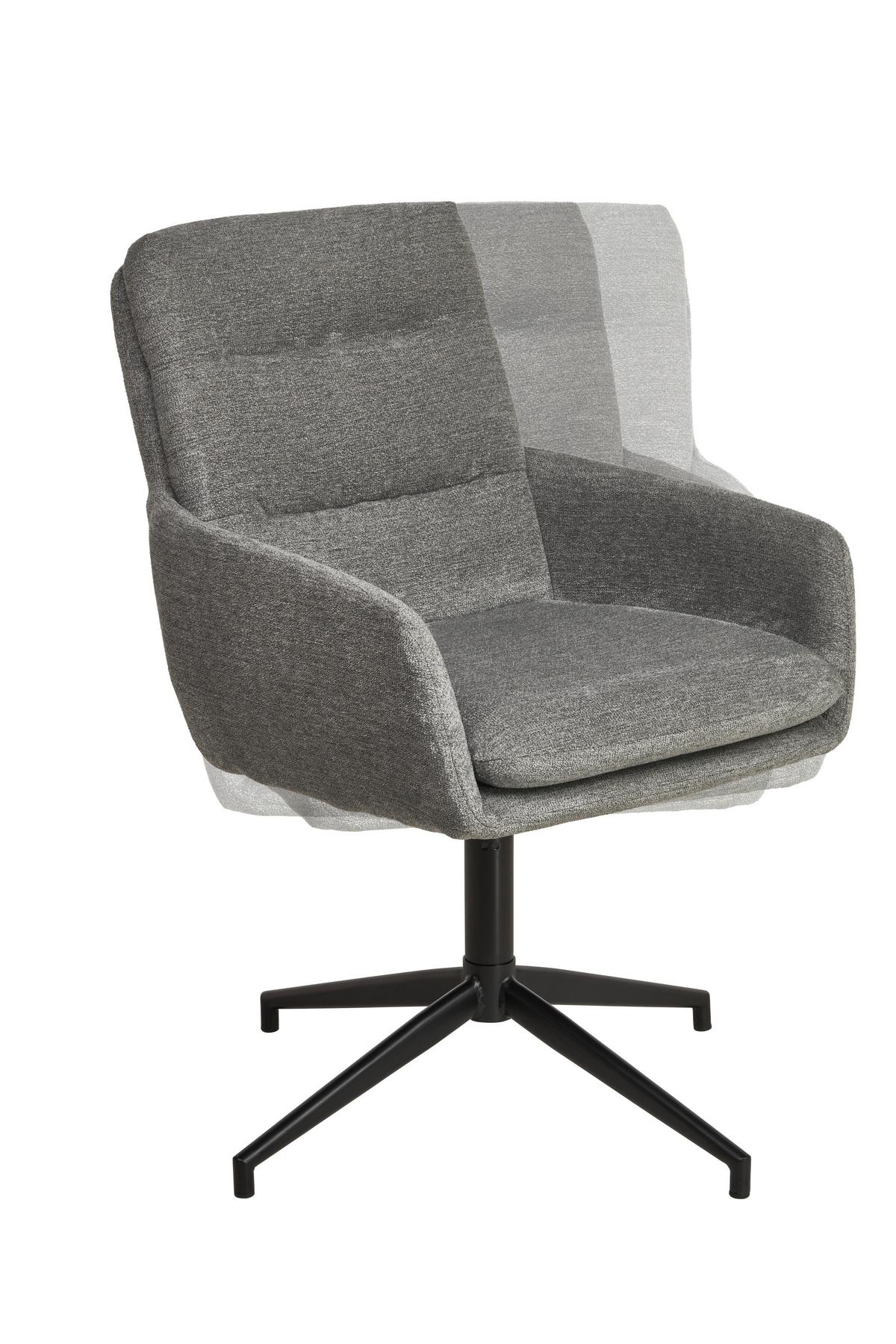 Armlehnstuhl Patrice Grau, Sitzfl. 360° Drehbar - Schwarz/Grau, Design, Holz/Textil (57/88/67cm) - MID.YOU