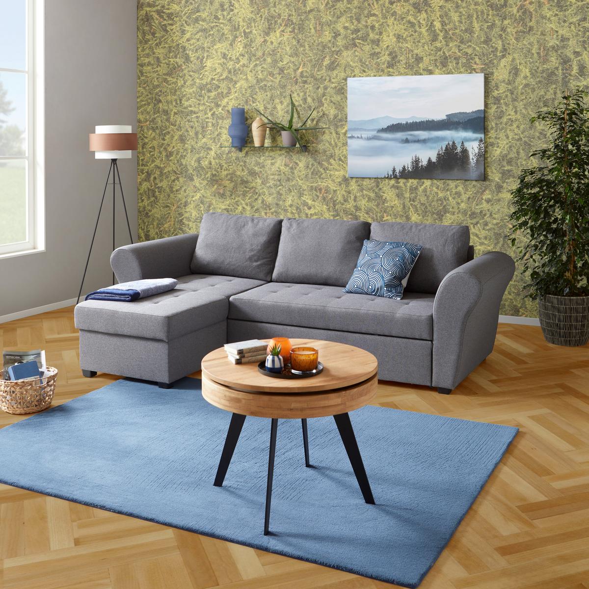 Ecksofa mit Schlaffunktion + Bettkasten Lasse Textil - Anthrazit/Schwarz, MODERN, Textil (260/155cm) - Ondega