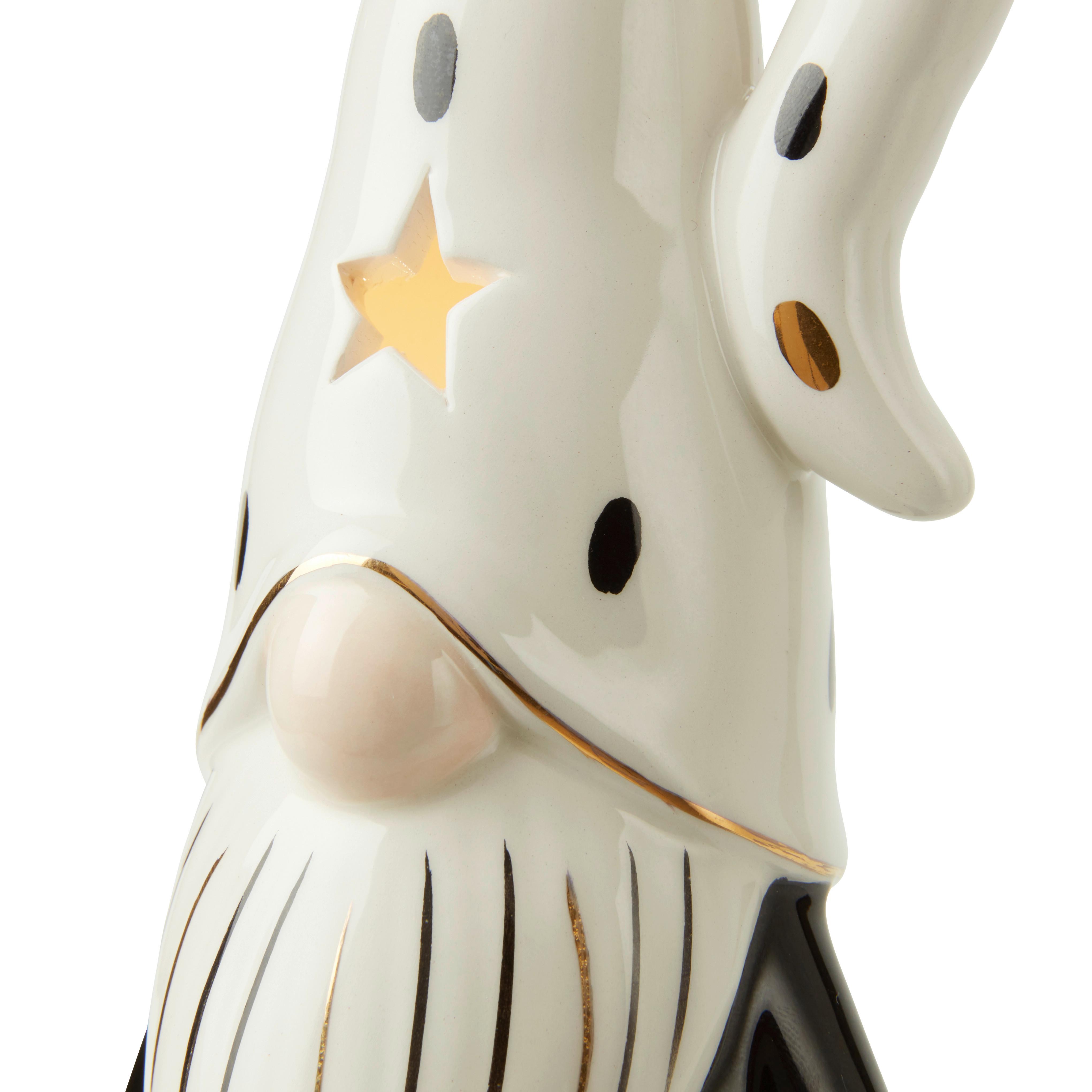 Weihnachtsdeko Zwerg Keramik mit Led H: ca. 19 cm - Schwarz/Weiß, Basics, Keramik (8/7,5/18,8cm) - Luca Bessoni