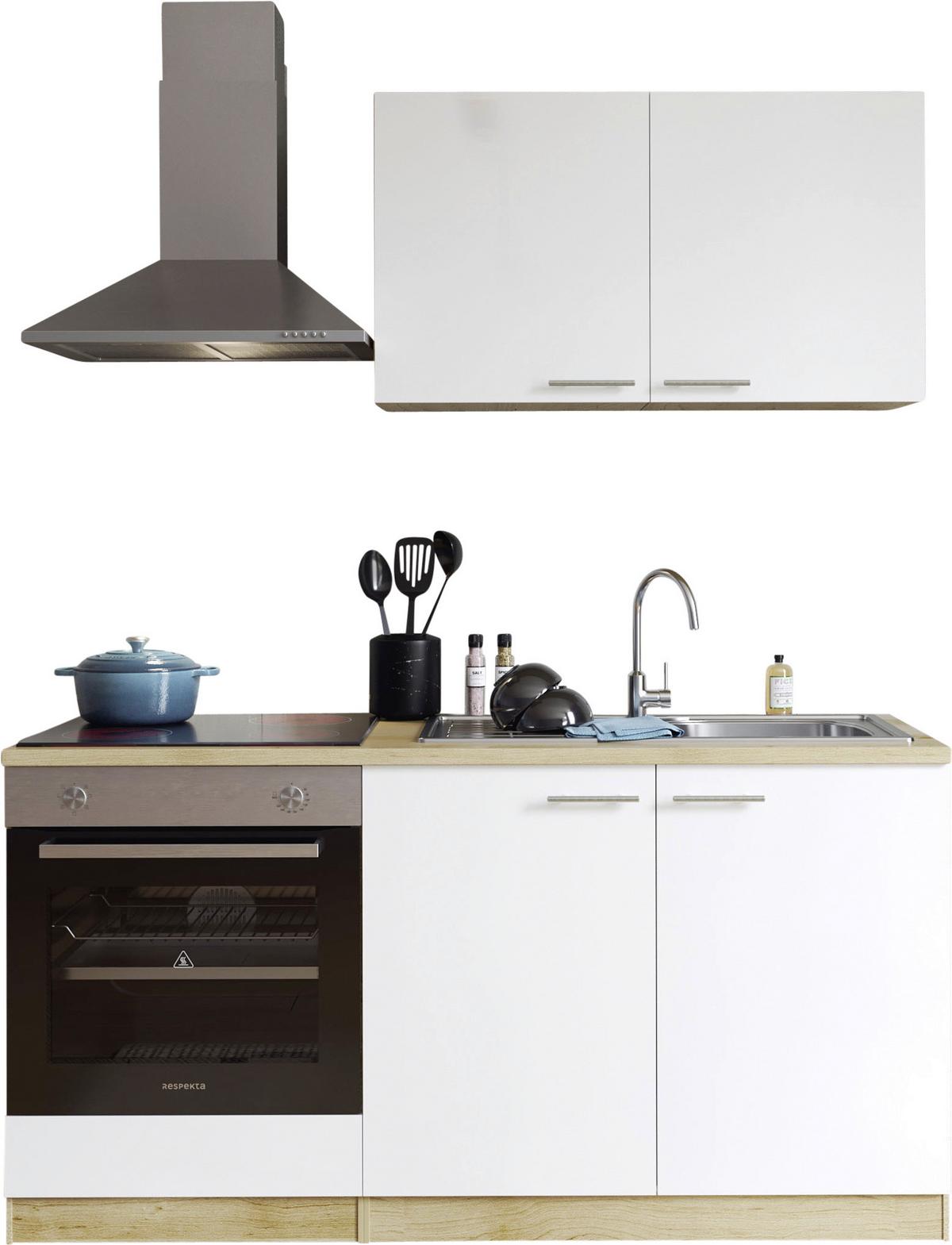 Miniküche Merle Weiß B: 160 Cm - Eichefarben/Weiß, Design, Holzwerkstoff (160cm) - Respekta