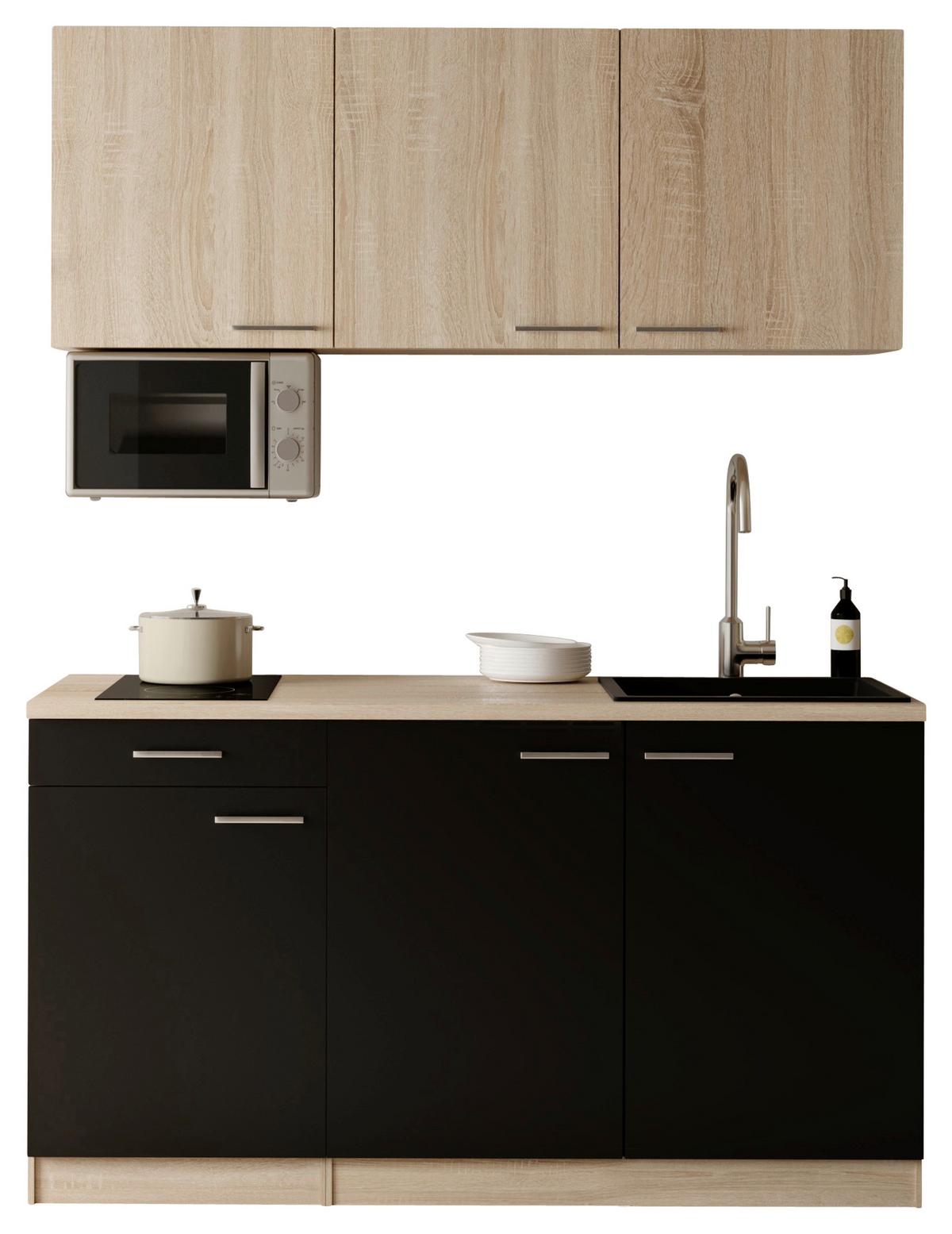 MINIKÜCHE Ingrid, Schwarz B: 150 cm - Eichefarben/Schwarz, Design, Holzwerkstoff (150cm) - Respekta