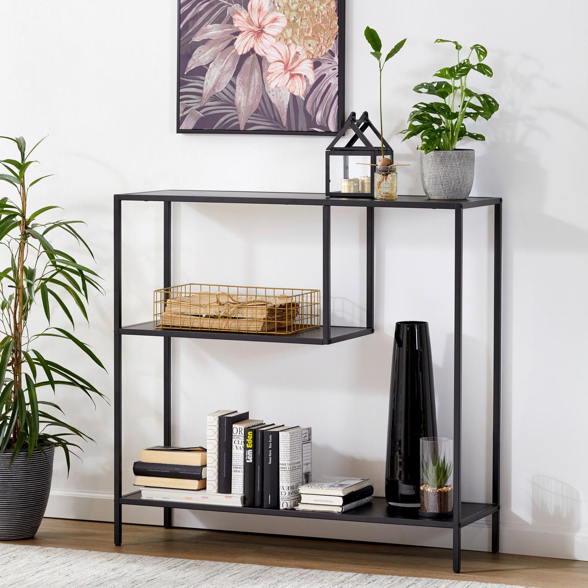 Regál GABE, černá - černá, Moderní, kov/kompozitní dřevo (100/96/33cm) - Mömax