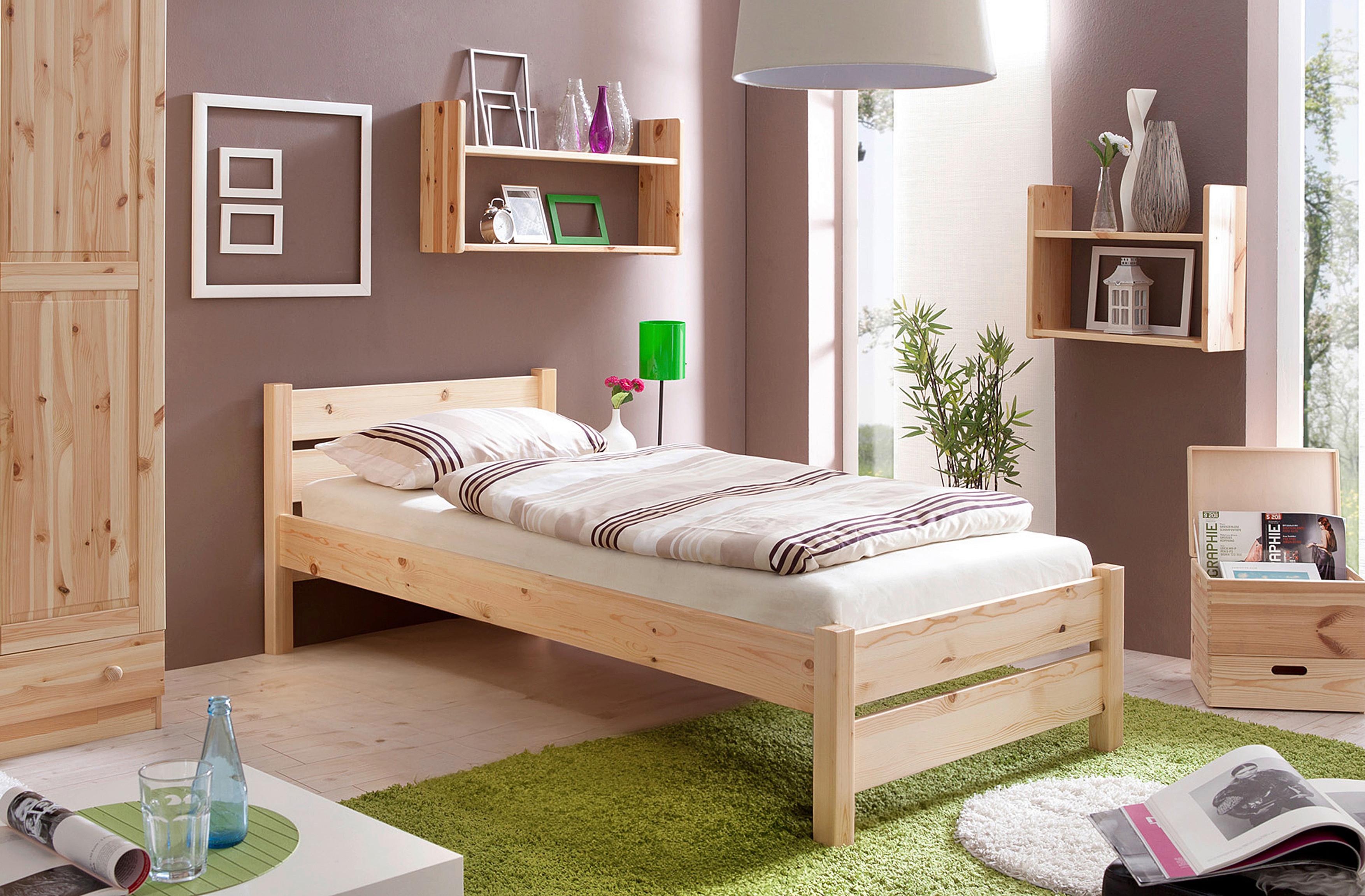Bett Echtholz Massiv 90x200 Bora, Kiefer Natur - Kieferfarben, Natur, Holz (90/200cm) - MID.YOU