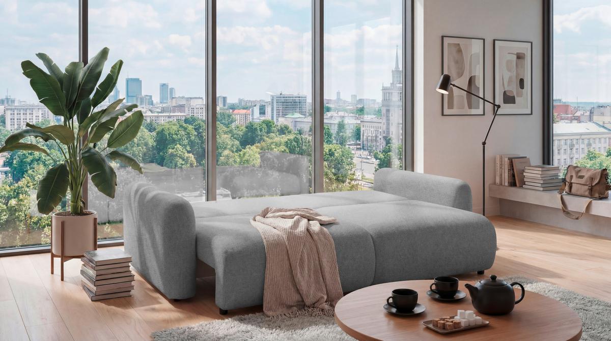 Schlafsofa Bubble 2 Grau, B: 240cm - Schwarz/Grau, MODERN, Textil (240l) - MID.YOU
