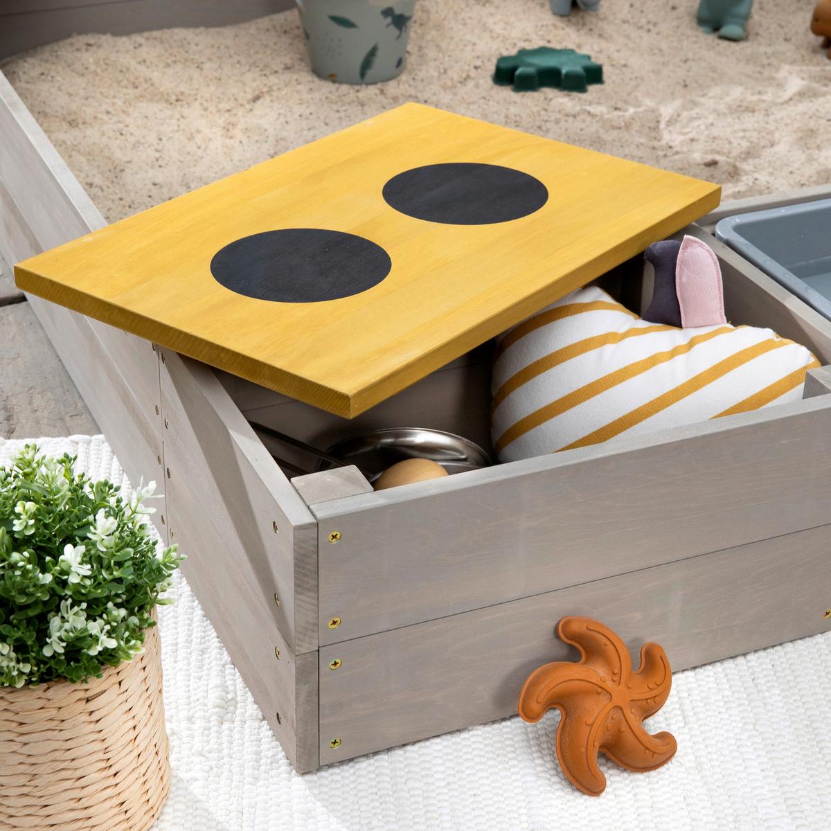 Sandkasten Muddy Buddy Holz, LxBxH: 120x120x20 cm - Currygelb/Grau, Basics, Holz (120/120/20cm) - MUDDY BUDDY