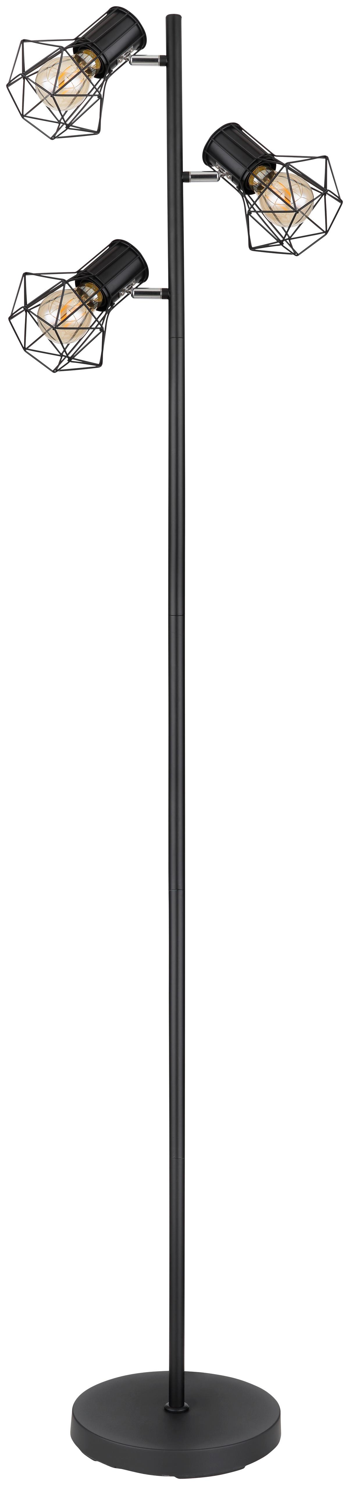 Stehlampe Schwarz Matt Inkl. Fußschalter - Schwarz, Basics, Metall (30,5/25/161cm) - Globo