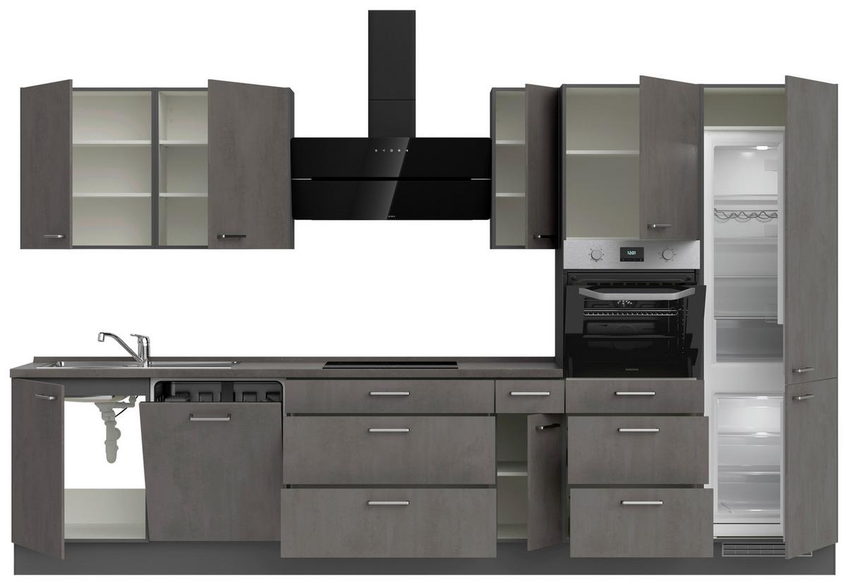 Kuchynská linka 360 cm, bridl.šedý betón/bridl.šedá - farba ušľachtilej ocele/bridlicová, Modern, kov/kompozitné drevo (360cm) - Nobilia