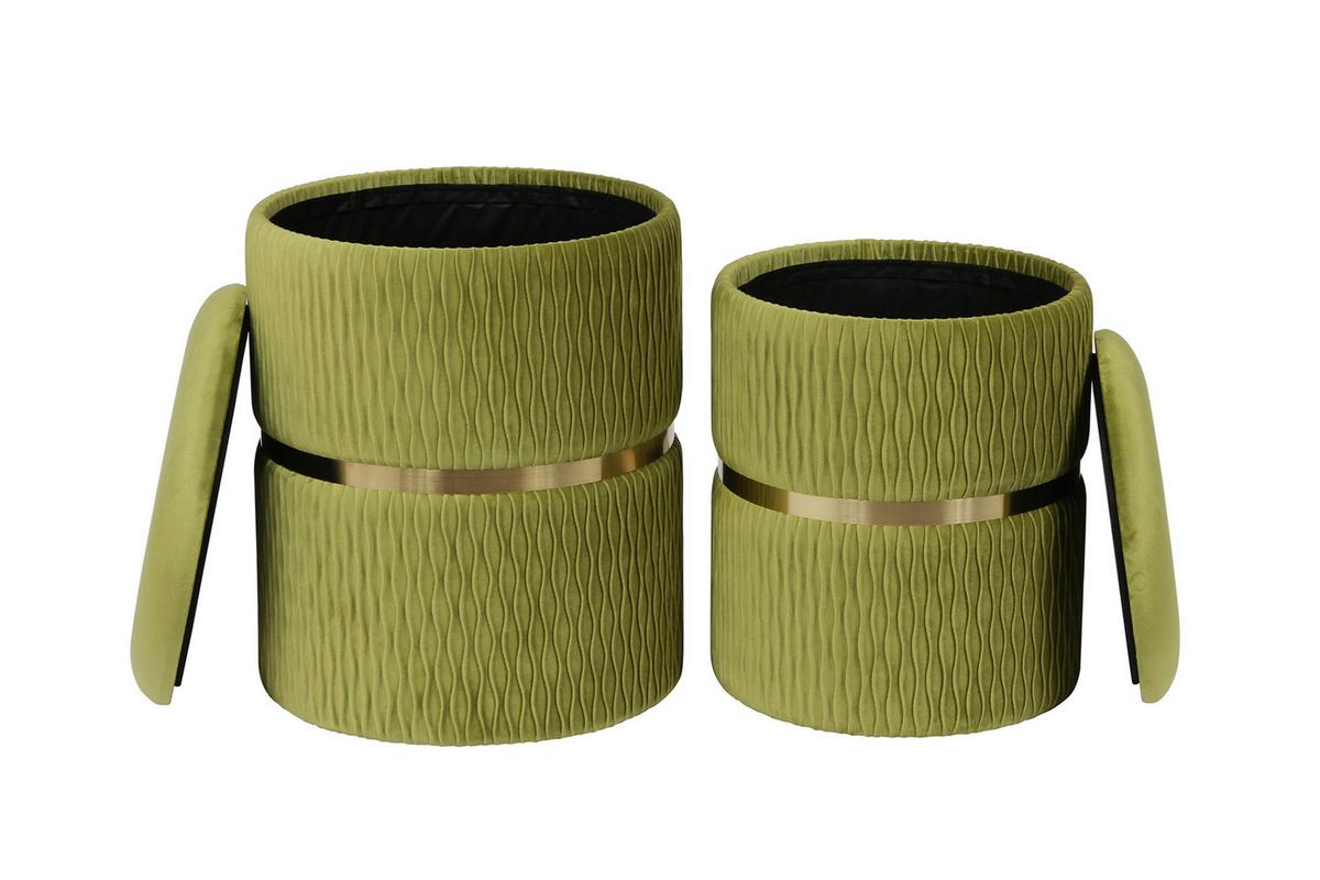 Sada taburetiek ZORA - zlatá/svetlozelená, Design, kov/textil (31,5/36/38/44/31,5/36cm)