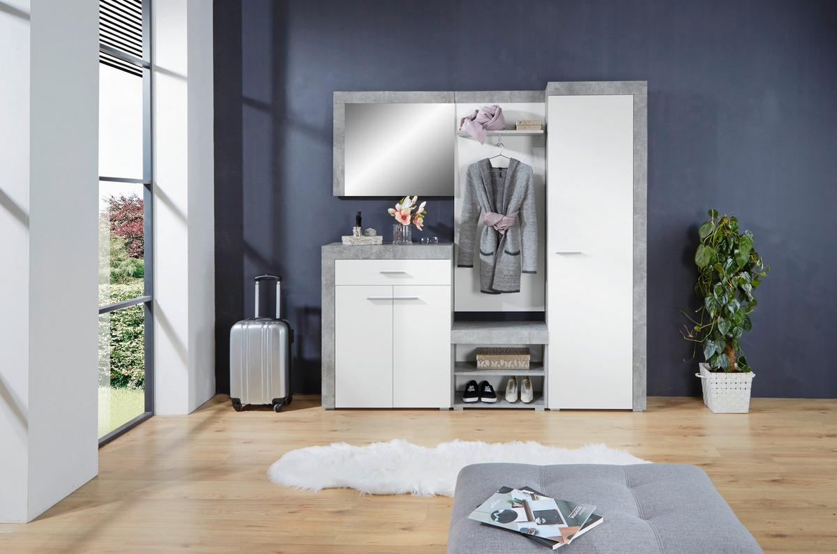Garderobe Porto Betonoptik/ Weiß B: 200 cm Mit Spiegel - Weiß/Grau, MODERN, Holzwerkstoff (200/200/35,3cm)