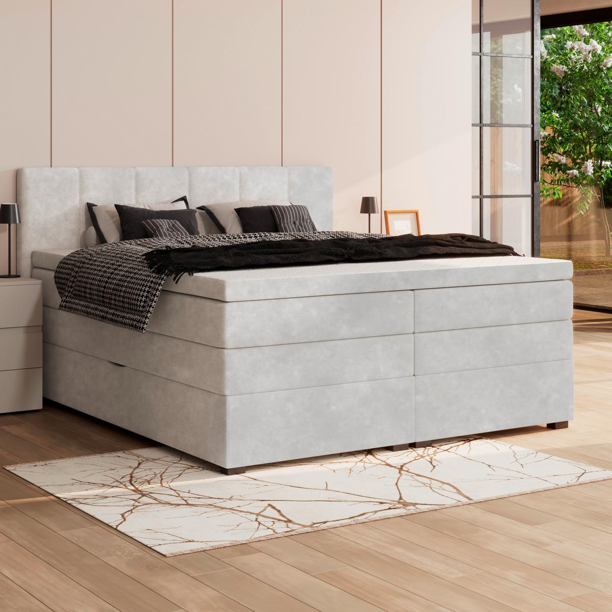 Boxspringbett mit Topper & Bettkasten 160x200 Lauro - Creme/Schwarz, Trend, Textil (160/200cm)