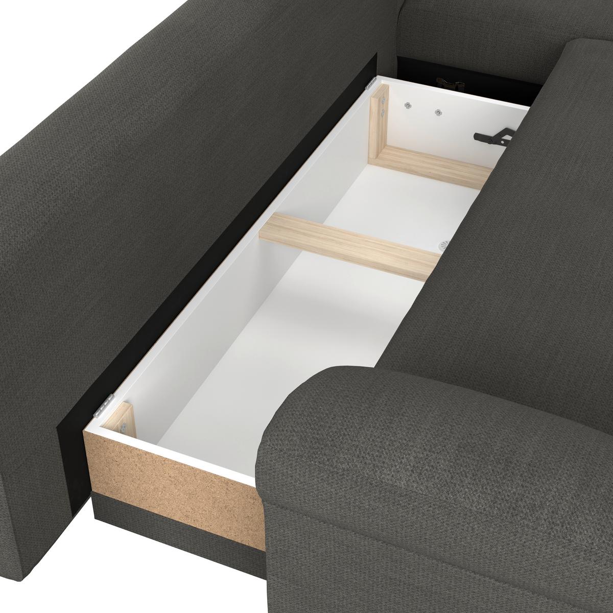 Ecksofa mit Schlaffunktion Mendoza new Chenille 309x197cm - Anthrazit/Schwarz, KONVENTIONELL, Textil (309/197cm) - Ondega