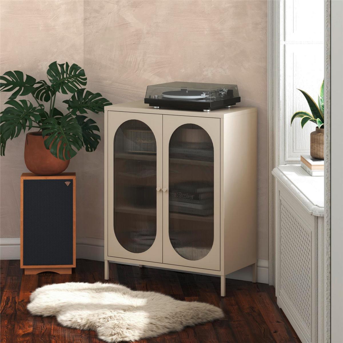 Highboard Luna Creme B: 80 cm - Creme, Design, Glas/Metall (80/102/40cm) - MID.YOU