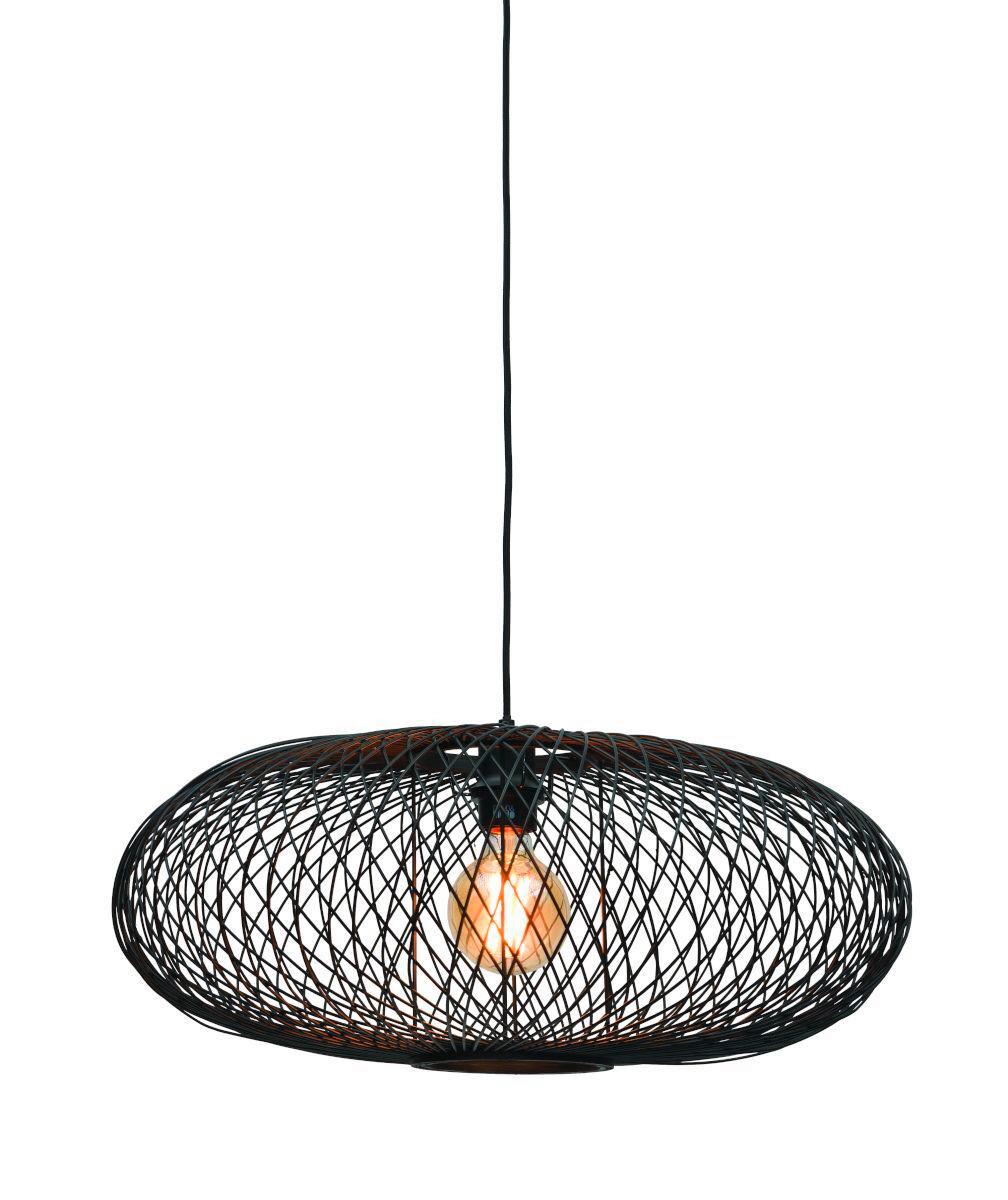 Hängeleuchte Cango H: 40 Cm 1-Flammig Höhenverstellbar - Schwarz, Natur, Naturmaterialien (63/40cm) - Good & Mojo