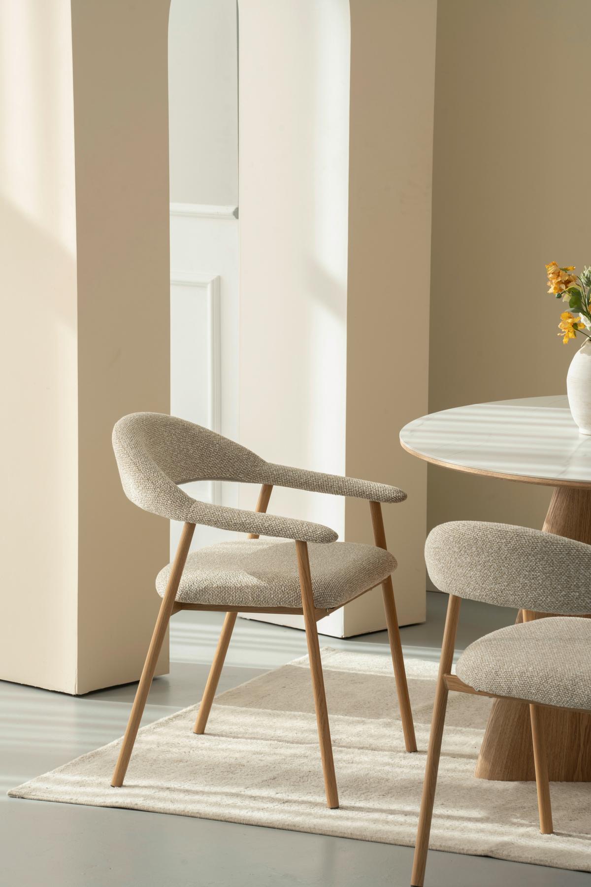 Armlehnstuhl Linea Beige/Eichefarben B: 59 cm - Eichefarben/Beige, Basics, Holz/Textil (59/75/62cm) - Livetastic