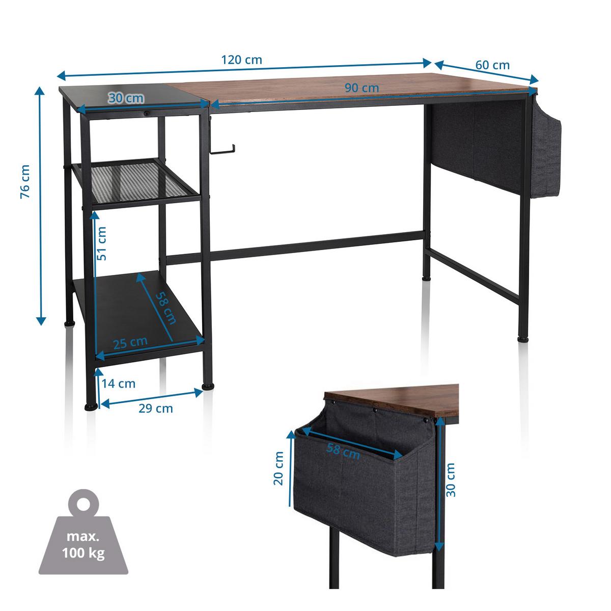 Schreibtisch B 60cm H 76cm Workspace Braun/schwarz - Schwarz/Braun, Basics, Holzwerkstoff/Metall (120/60/76cm) - MID.YOU