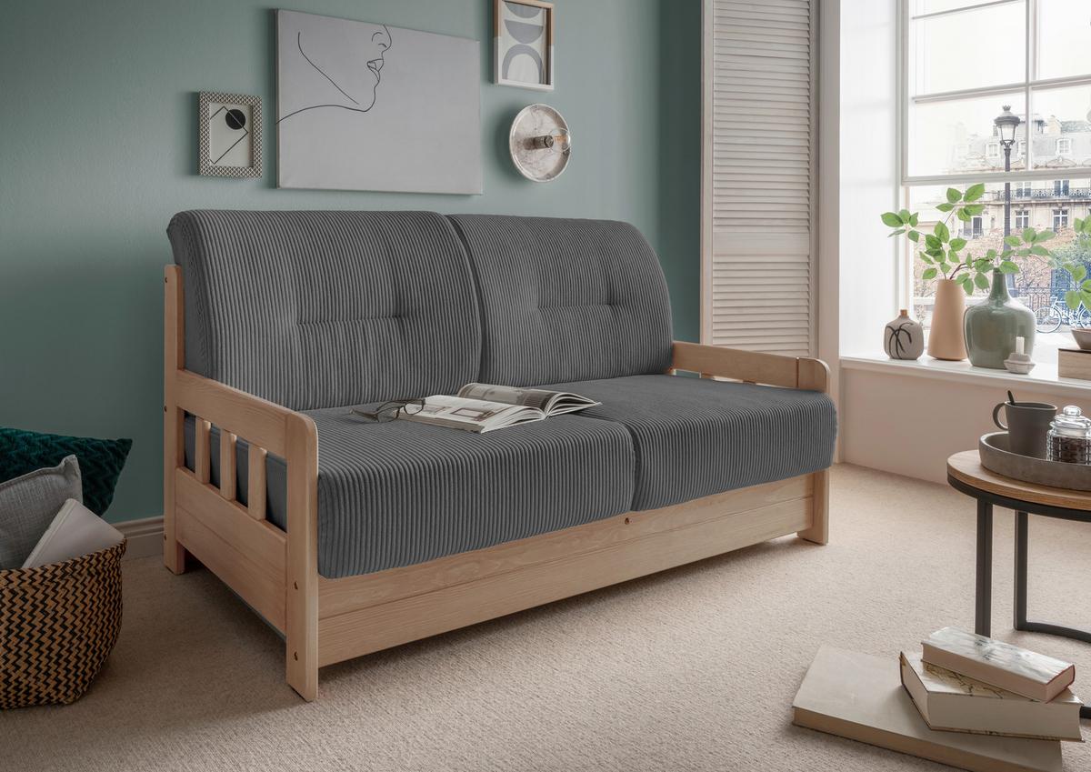 2-Sitzer-Sofa Mit Schlaffunktion Camino B:154 cm - Naturfarben/Grau, MODERN, Holz/Textil (154/88/90cm) - Livetastic