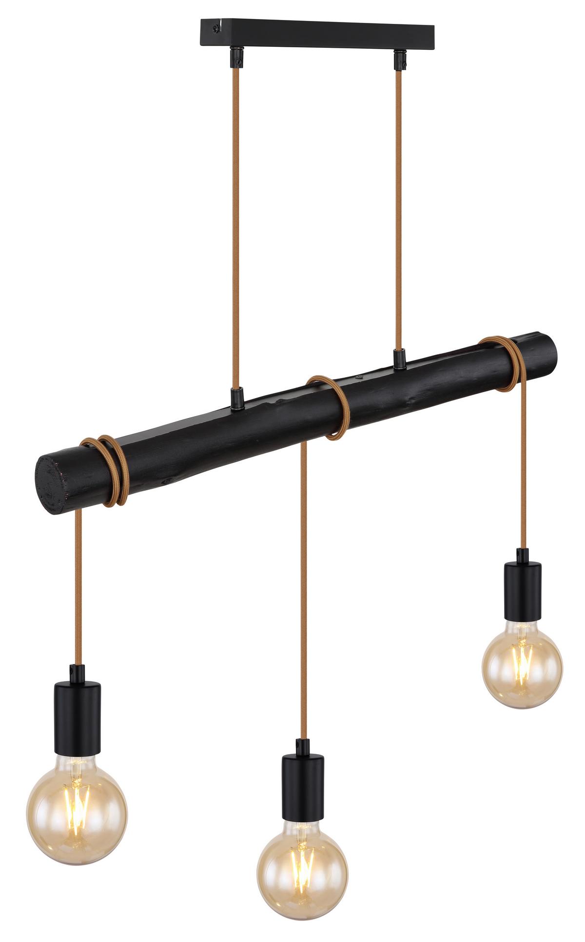 Hängeleuchte H: 120 cm 3-Flammig - Schwarz, Design, Holz/Metall (60/5/120cm) - Globo