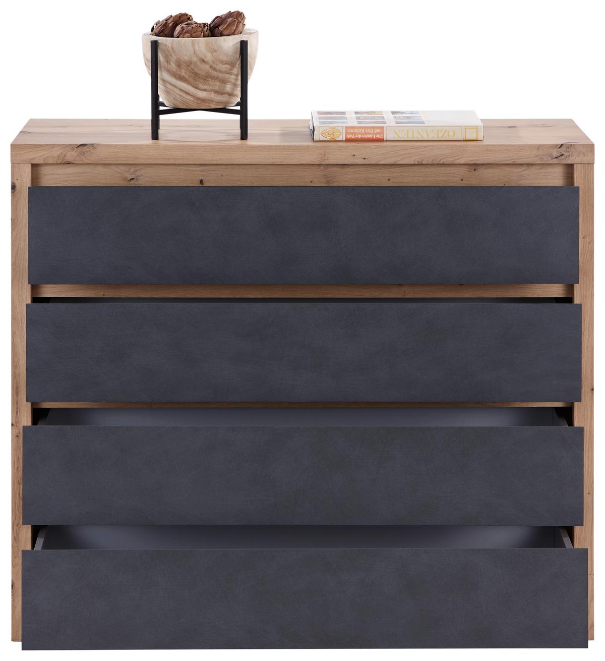 Kommode B: 105 cm Larios, Graphitfarben/Eiche Dekor - Graphitfarben/Eiche Artisan, MODERN, Holzwerkstoff (105/91/40cm)