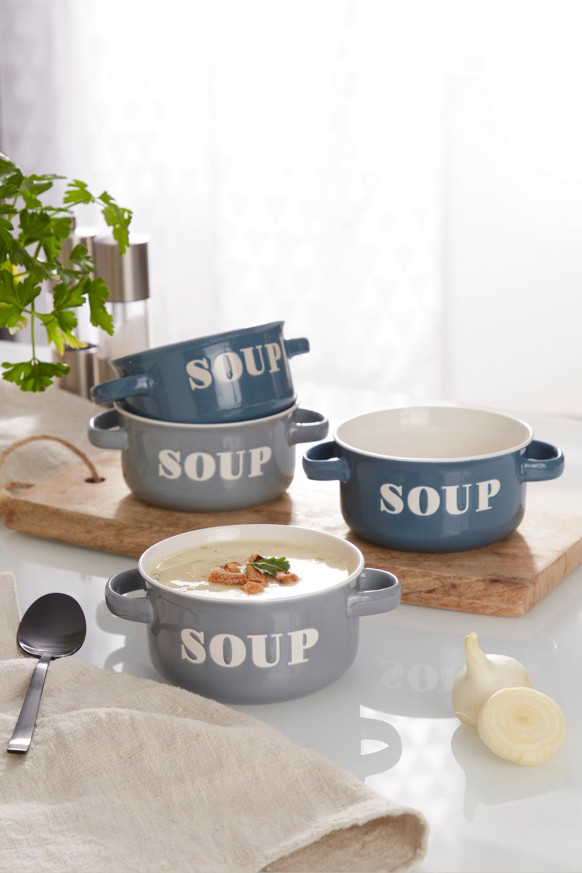 Suppentasse mit Henkel Steinzeug Tivon DxH: 13x7 cm - Blau/Weiß, KONVENTIONELL, Keramik (13/7cm) - James Wood