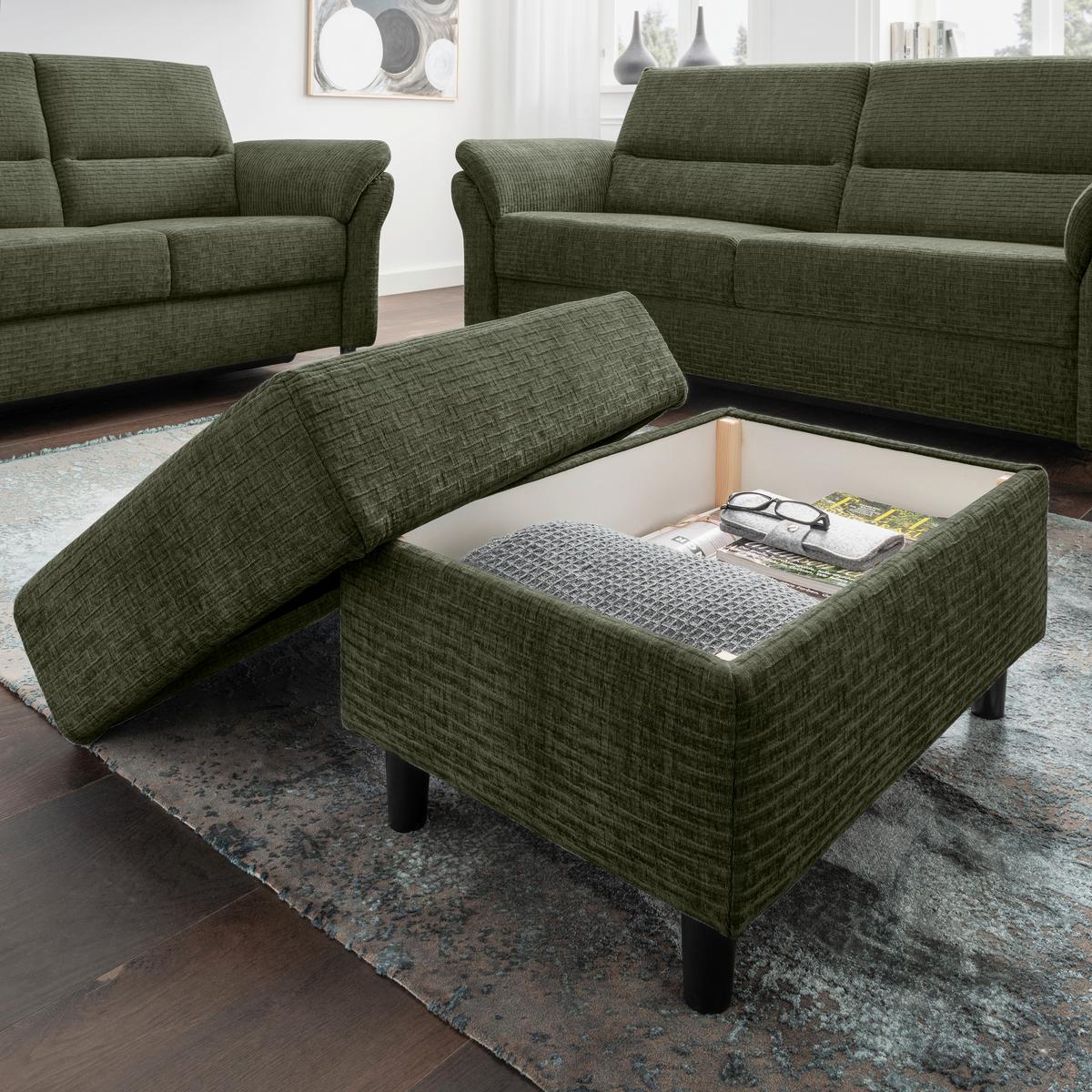 Hocker Cavoli, Olivgrün B: 76 cm - Schwarz/Olivgrün, MODERN, Textil (76/46/55cm) - Livetastic