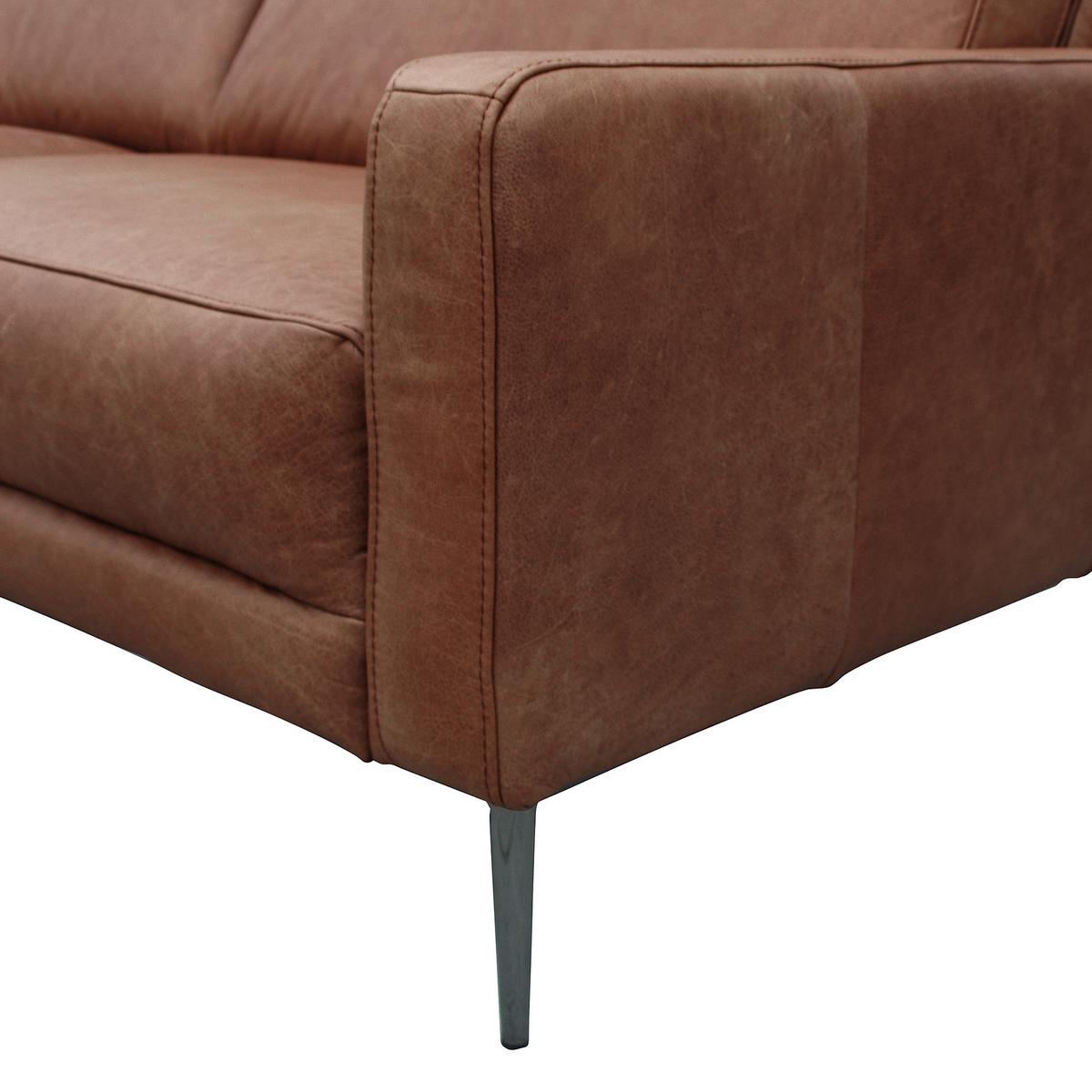 3,5-Sitzer Spring, Dunkelbraun B: 207 cm - Dunkelbraun/Schwarzchrom, Design, Leder (207/85/92cm) - Livetastic