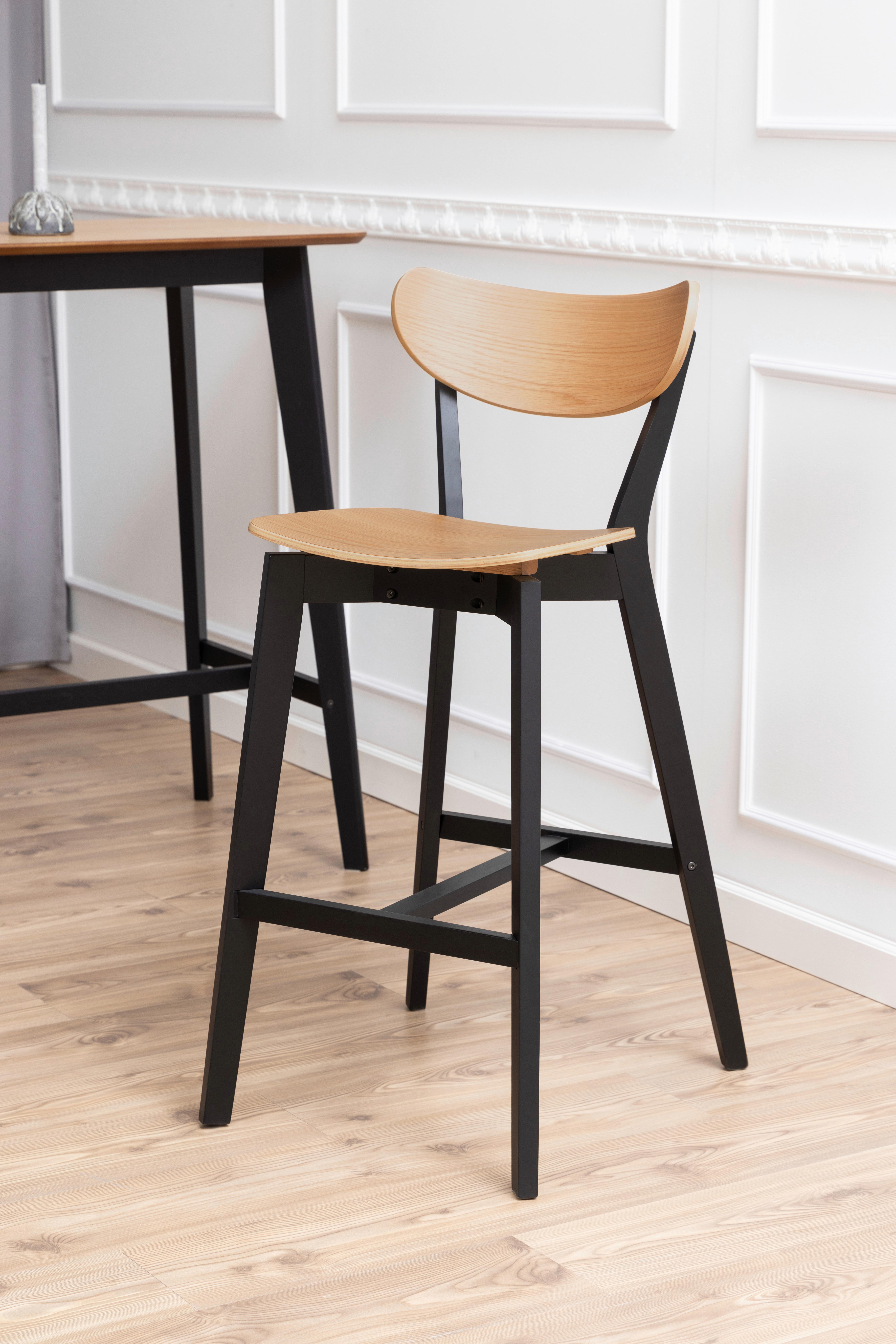 Barová stolička ROXBY - čierna/farba duba, Trend, drevo (45/105/49cm) - MID.YOU