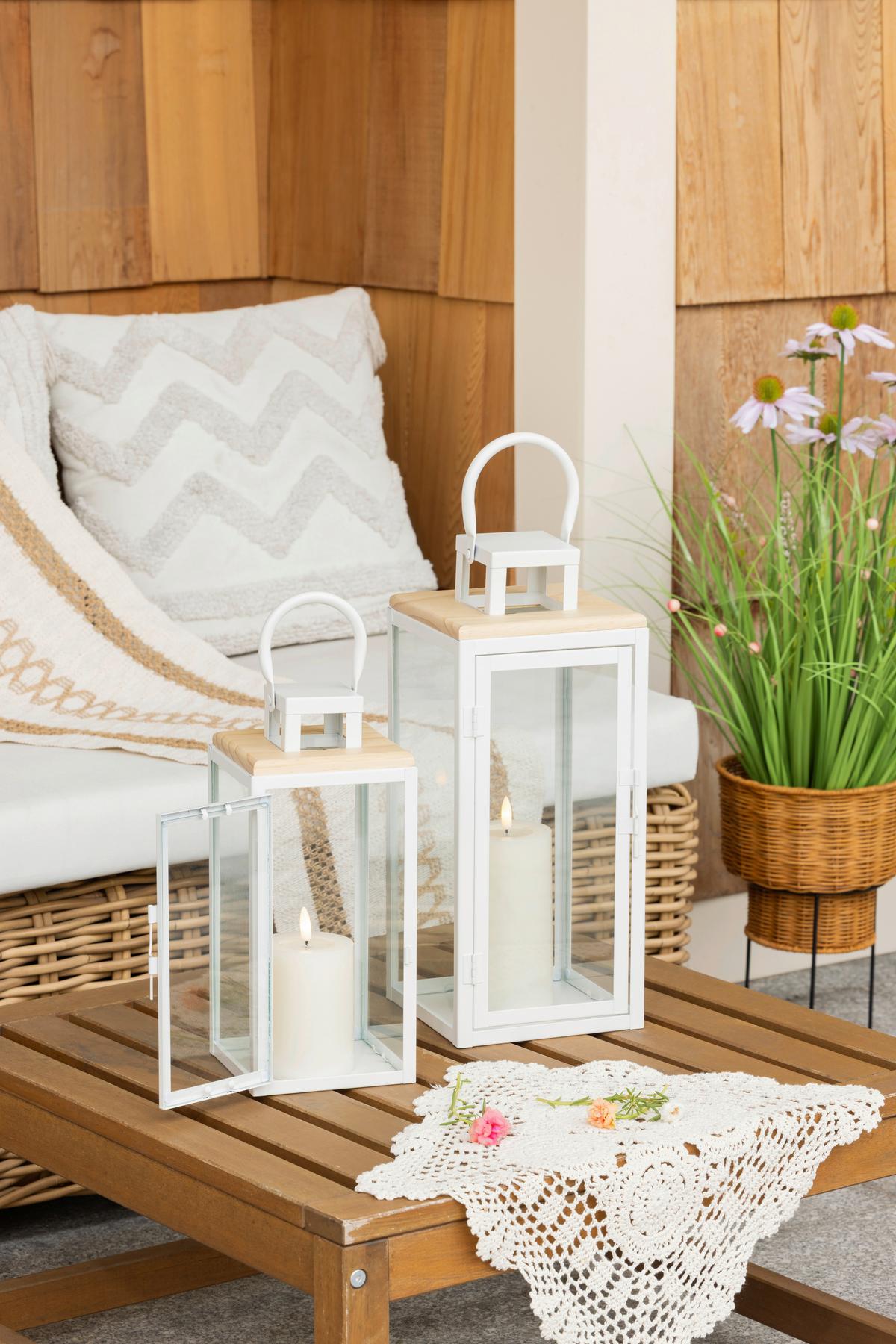 Laterne Andrew - Naturfarben/Weiß, KONVENTIONELL, Glas/Holz (13/13/31cm) - Luca Bessoni