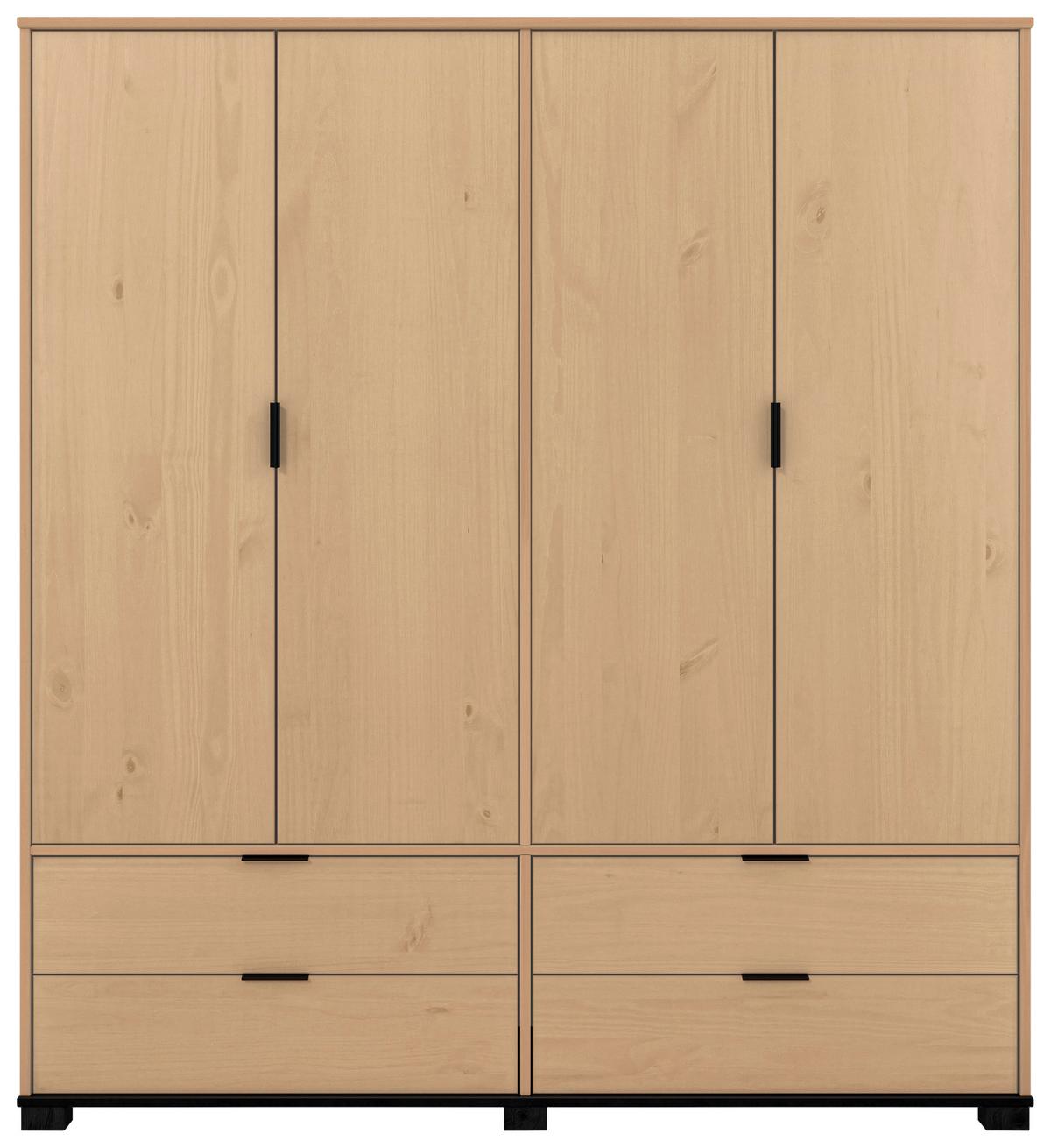 Skříň s otočnými dveřmi LUNA borovice masiv, barvy dubu - barvy dubu/černá, Moderní, kov/dřevo (180/200/60cm) - MID.YOU