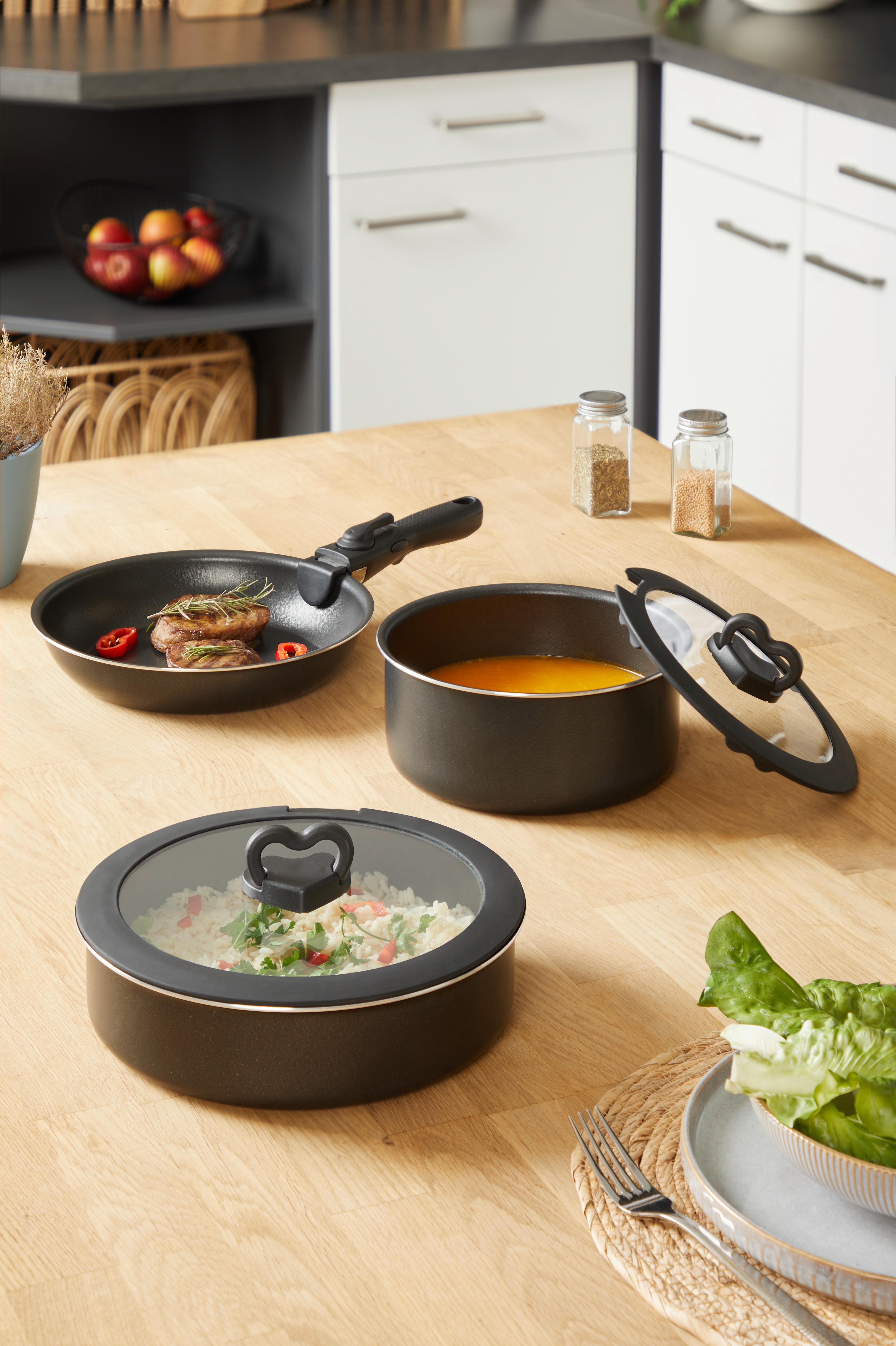 Pfannenset Marlou - Anthrazit/Schwarz, Basics, Glas/Metall - Luca Bessoni