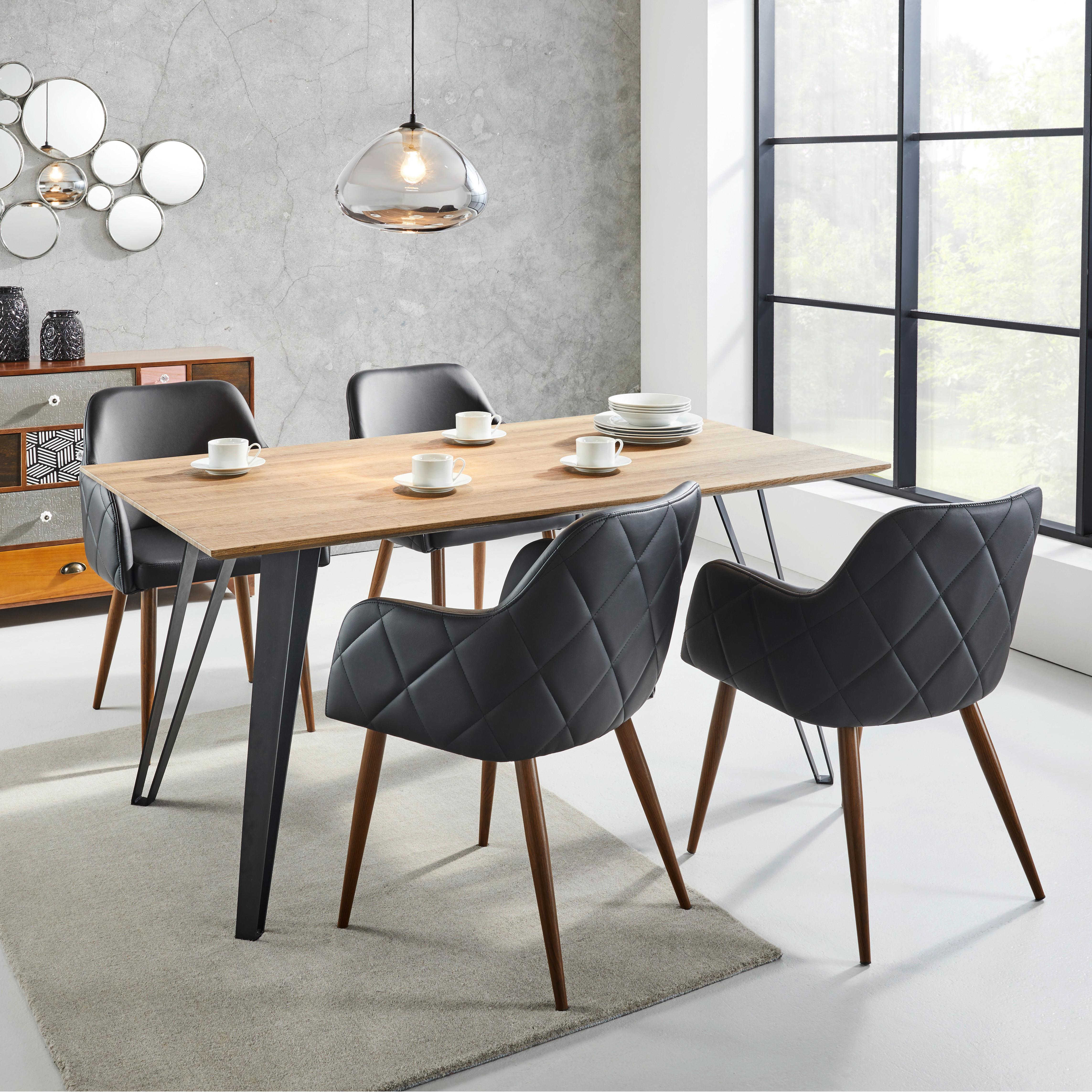 Jedálenský stôl Gino prírodná 160x90cm - čierna/farba tíku, Modern, kov/drevo (160/90/76cm) - Bessagi Home