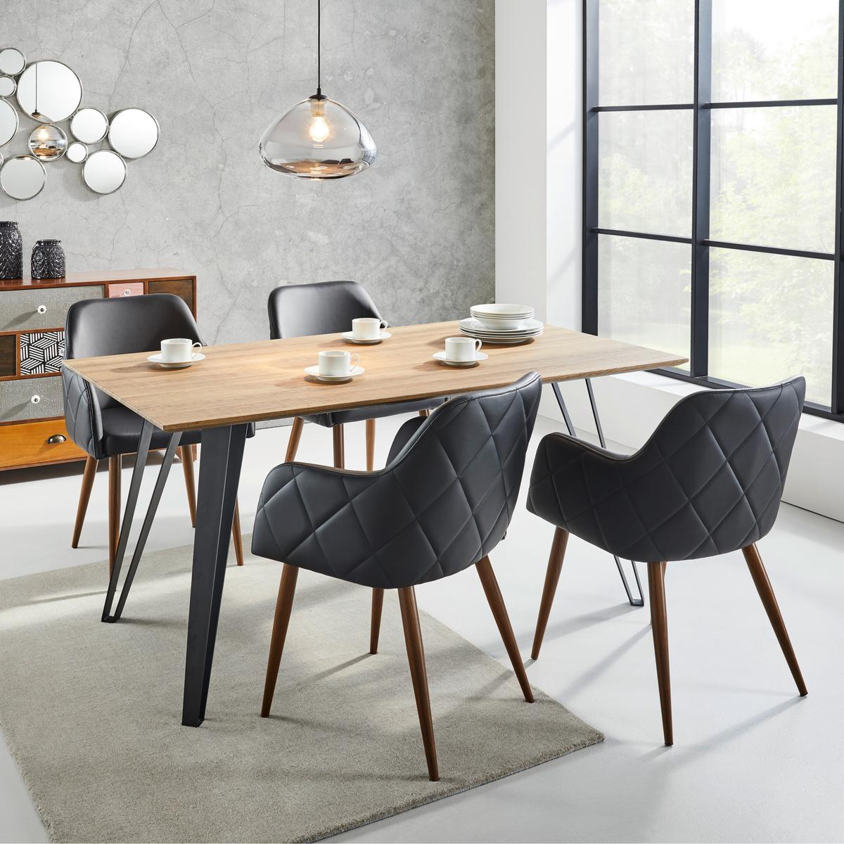Jídelní stůl Gino přírodní 160x90cm - barvy teak/černá, Moderní, kov/dřevo (160/90/76cm) - Modern Living