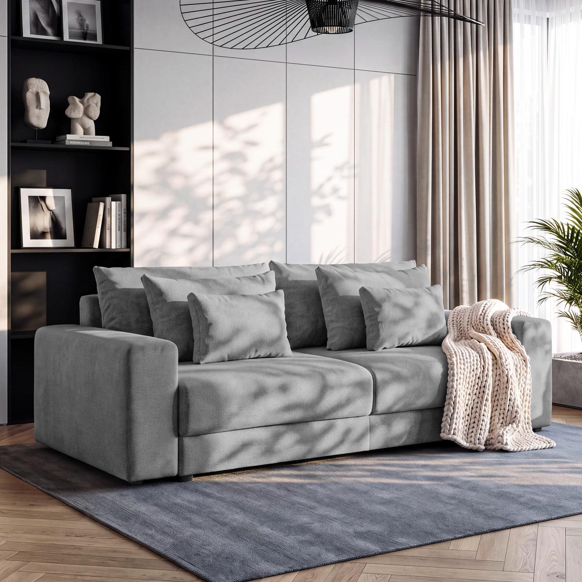 Megasofa Mega Chenille hellgrau, B: 255cm - Hellgrau/Schwarz, Trend, Textil (255/94/126cm) - Luca Bessoni
