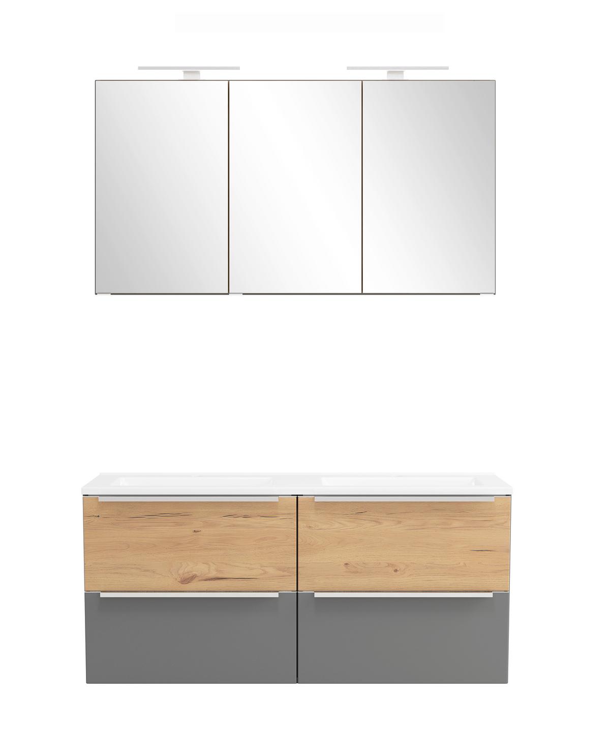 Badezimmer Verona Grau/Wildeiche 3-Teilig - Wildeiche/Weiß, Trend, Glas/Holzwerkstoff (120cm) - Held