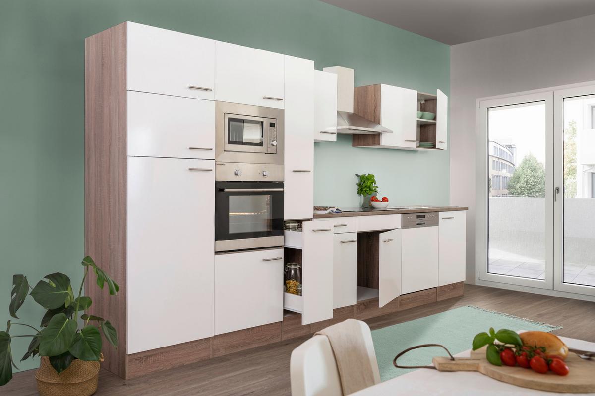 Küchenzeile mit Geräten B: 370 cm Weiß/Eiche Dekor - Eichefarben/Weiß, MODERN, Holzwerkstoff (370cm) - Respekta