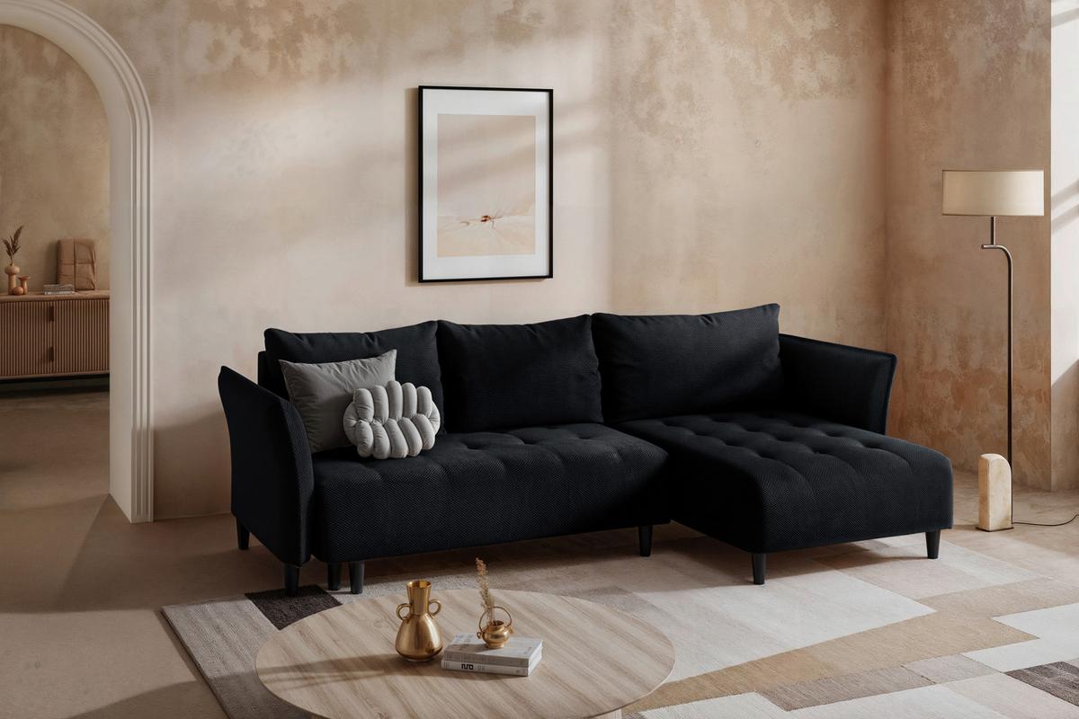 Ecksofa mit Schlaffunktion & Bettkasten Monte Carlo Schwarz - Schwarz, Trend, Textil (290/160cm)