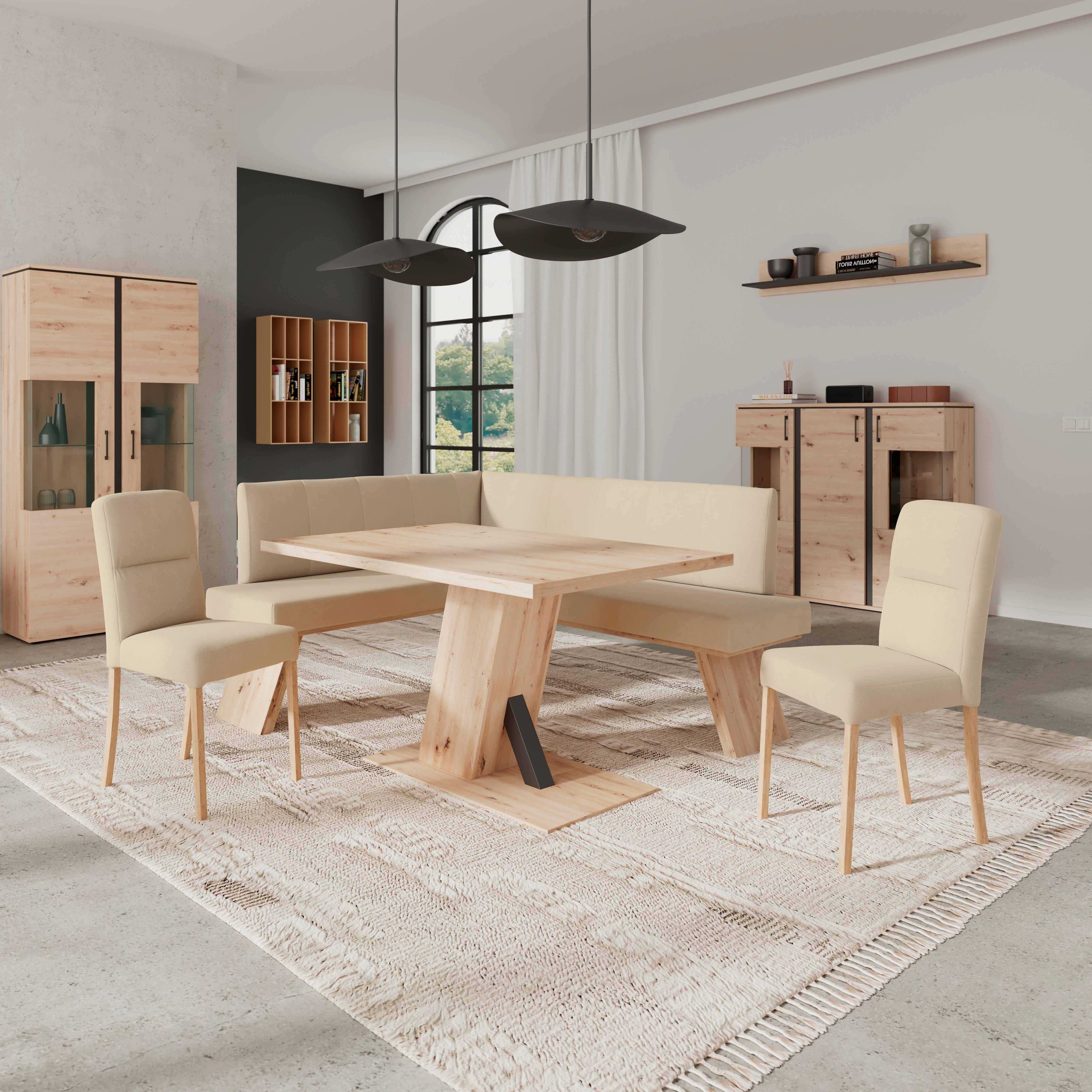 Eckbank Emma Ii Webstoff Beige, B: 150 Cm - Eichefarben/Beige, KONVENTIONELL, Holzwerkstoff/Textil (150/185cm)