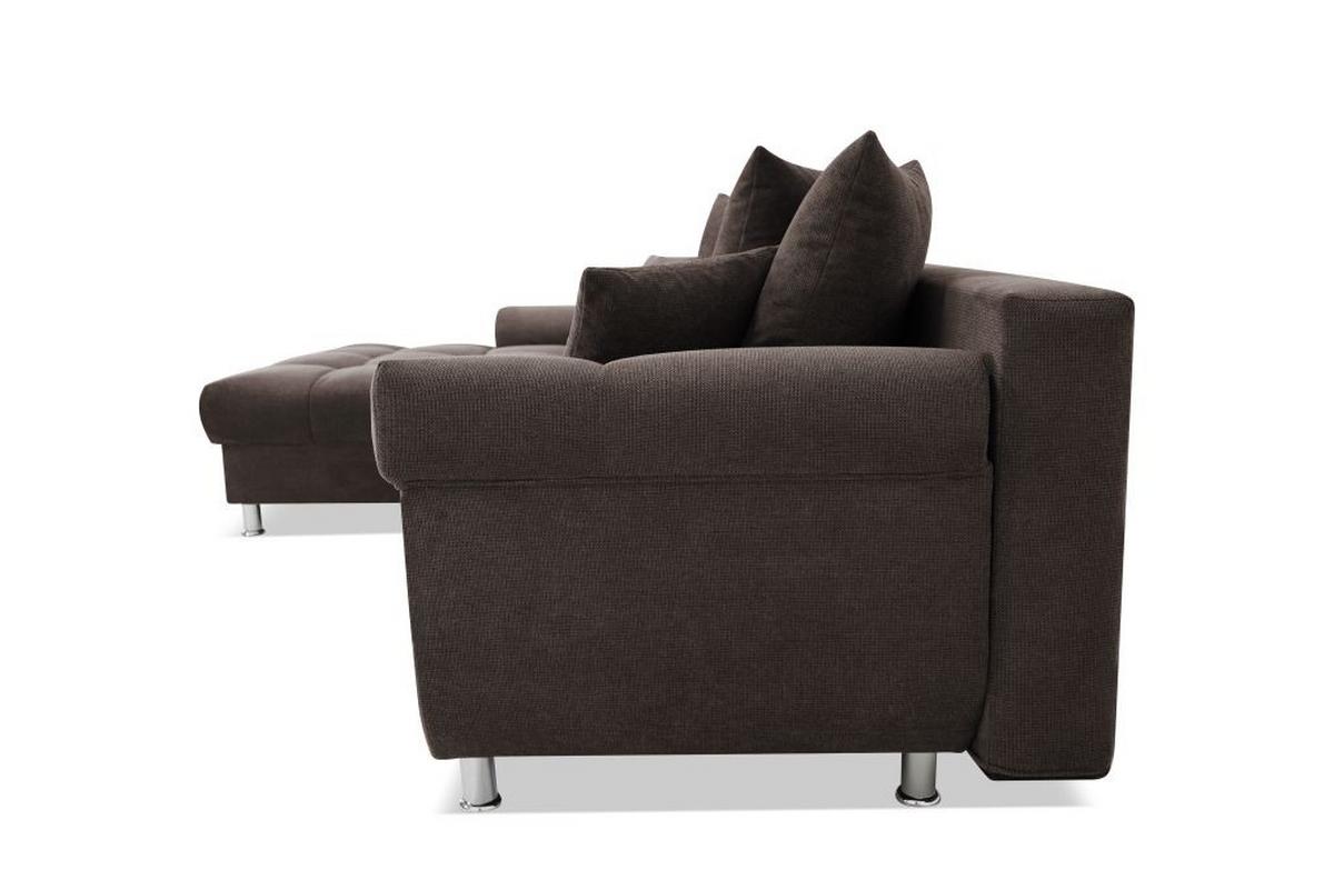 Rohová sedačka ERICE, ľavá, tmavohnedá - tmavohnedá/chrómová, Design, textil/plast (198/312cm)