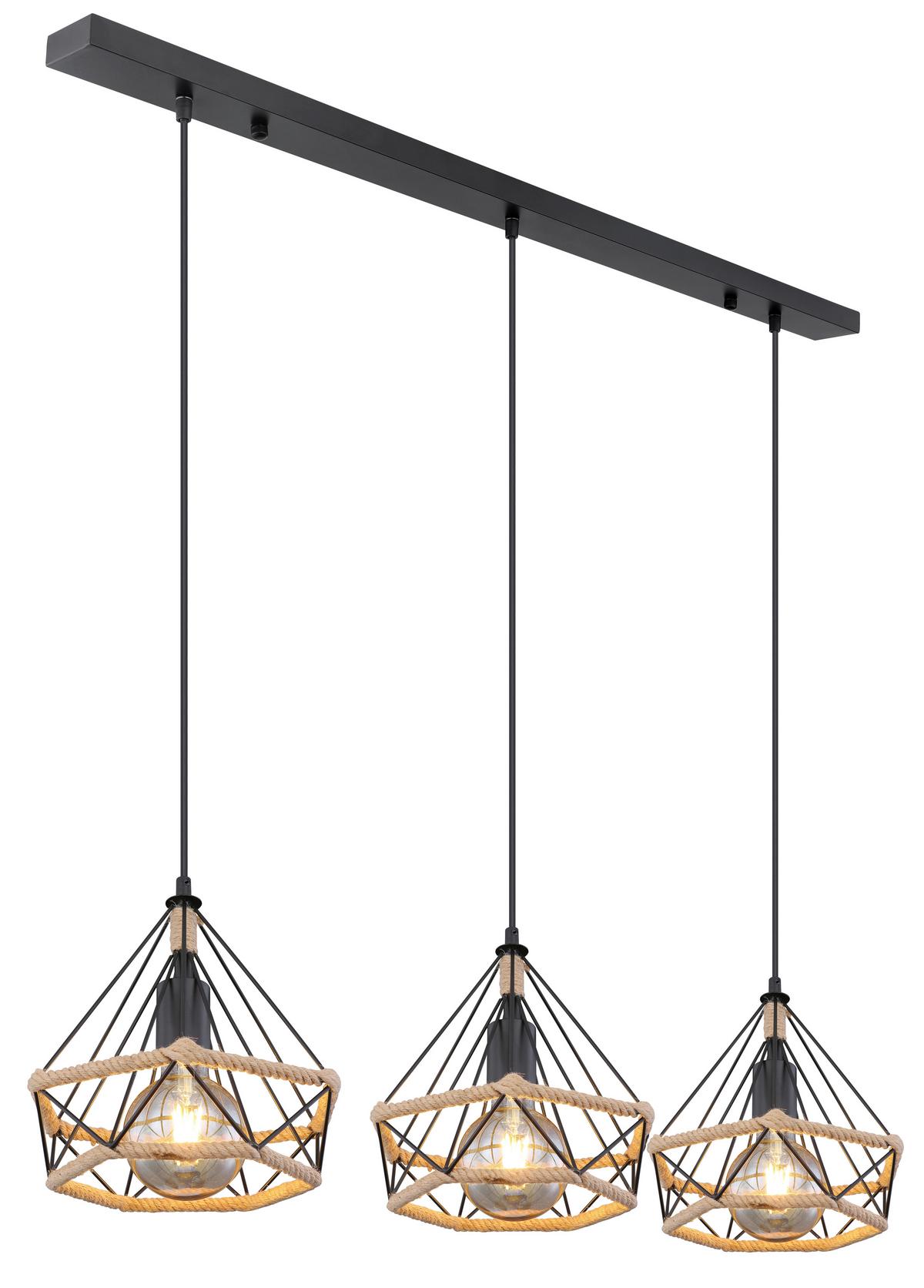 Hängeleuchte Ulleu H: 120 cm 3-Flammig - Schwarz/Braun, Basics, Naturmaterialien/Metall (100/25/120cm) - Globo