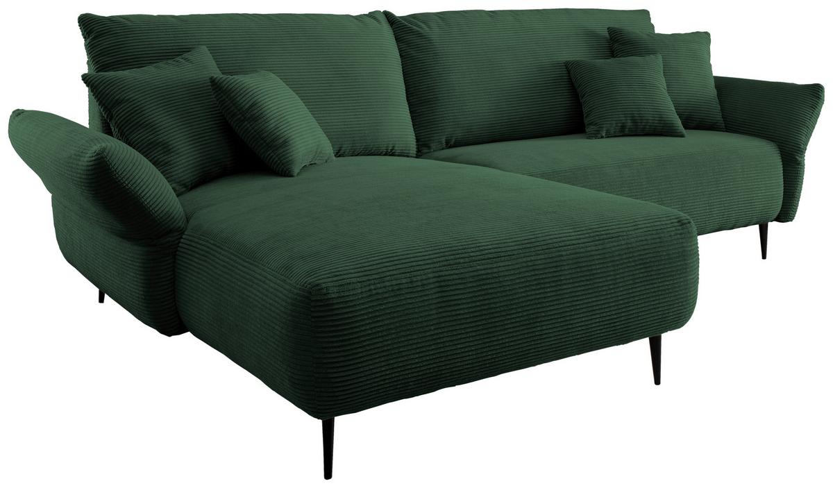 Ecksofa Vanilla Dunkelgrün S: 178x264-302 cm - Dunkelgrün/Schwarz, Design, Textil (178/264-302cm) - Livetastic