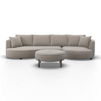 Sedacia súprava NILAS, sivobéžová, s taburetkou - čierna/béžová, Modern, kov/drevo (322/154cm) - Bessagi Home