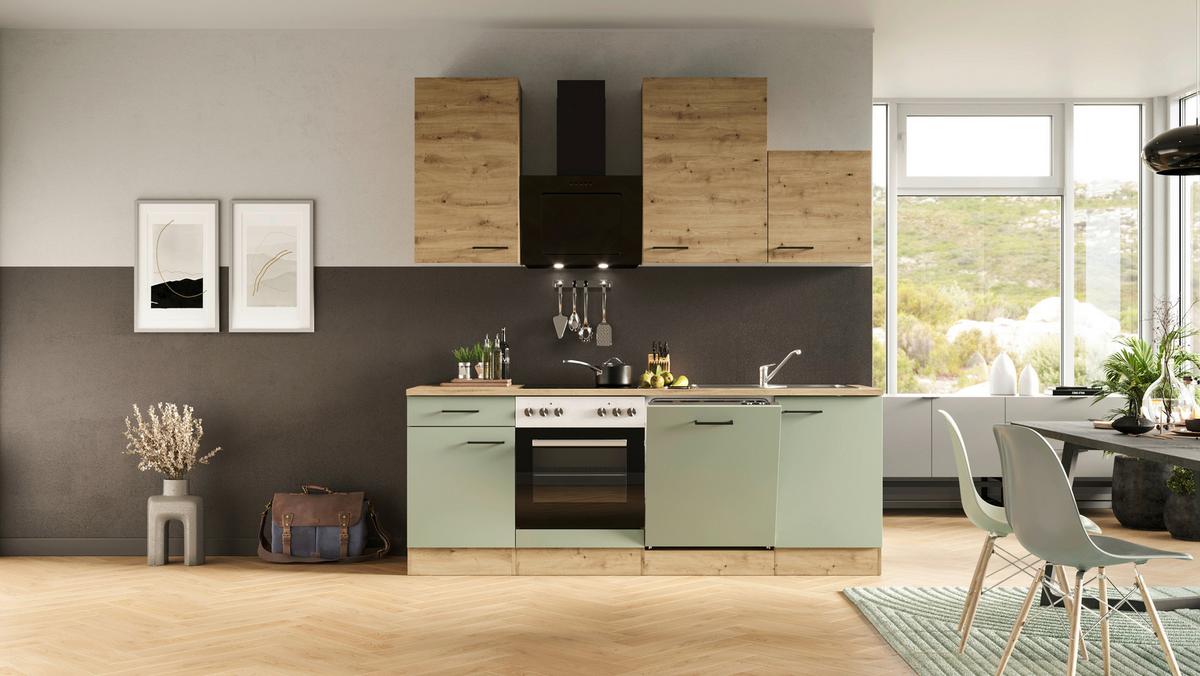 Küchenblock Cara Eiche Artisan/grün B: 220 Cm - Eiche Artisan/Grün, MODERN, Holzwerkstoff (220cm) - FlexWell