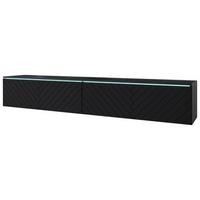 TV-Lowboard B: 180 cm Schwarz mit Fischgräte und Beleuchtung - Schwarz/Grau, Basics, Holzwerkstoff (180/30/33cm) - P & B