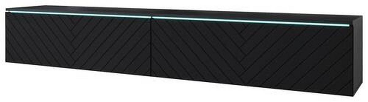 TV-Lowboard B: 180 cm Schwarz mit Fischgräte und Beleuchtung - Schwarz/Grau, Basics, Holzwerkstoff (180/30/33cm) - P & B