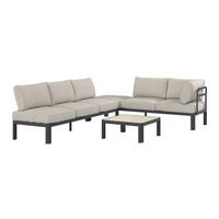 Loungegarnitur 4-Tlg Bordeaux Metall/Kunststoff mit Kissen - Dunkelgrau/Beige, MODERN, Kunststoff/Textil (300/222cm) - Beldano