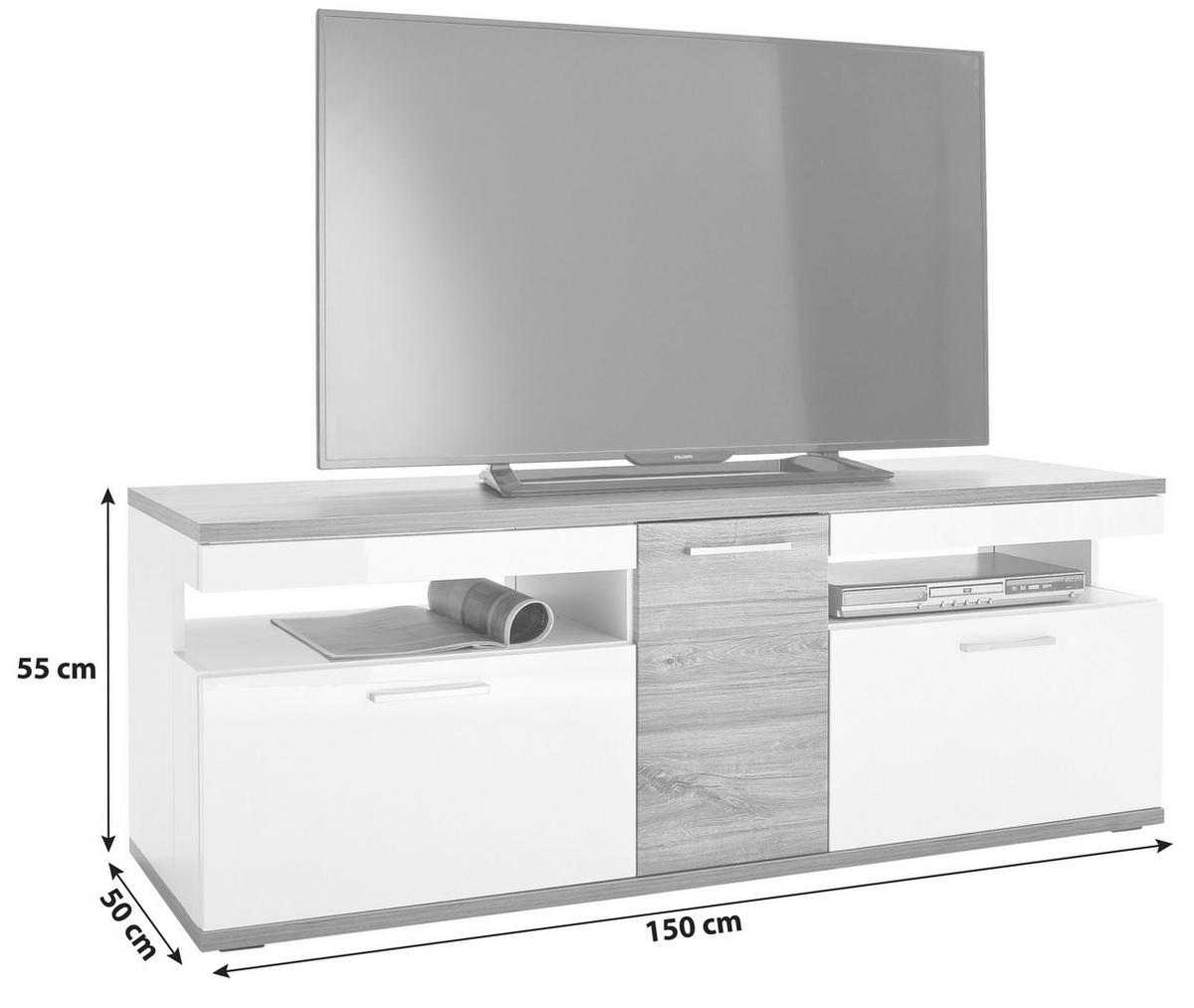 TV-Element Luzern B: 150 cm Weiß/Eiche Dekor - Eichefarben/Weiß, Design, Holzwerkstoff (150/55/50cm) - Livetastic