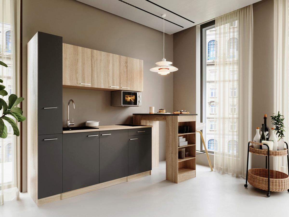 KÜCHENBLOCK Ingrid, Grau B: 180 cm - Eichefarben/Grau, Design, Holzwerkstoff (180cm) - Respekta